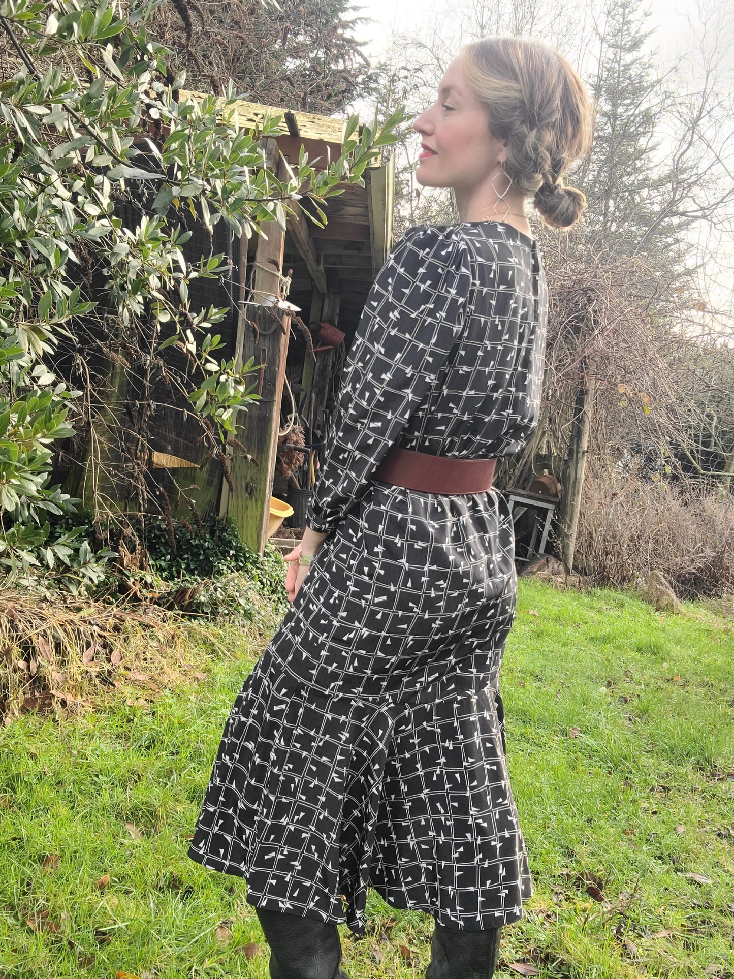 The Fiona Vintage 80s Handmade Silk Drop Waist Dress M