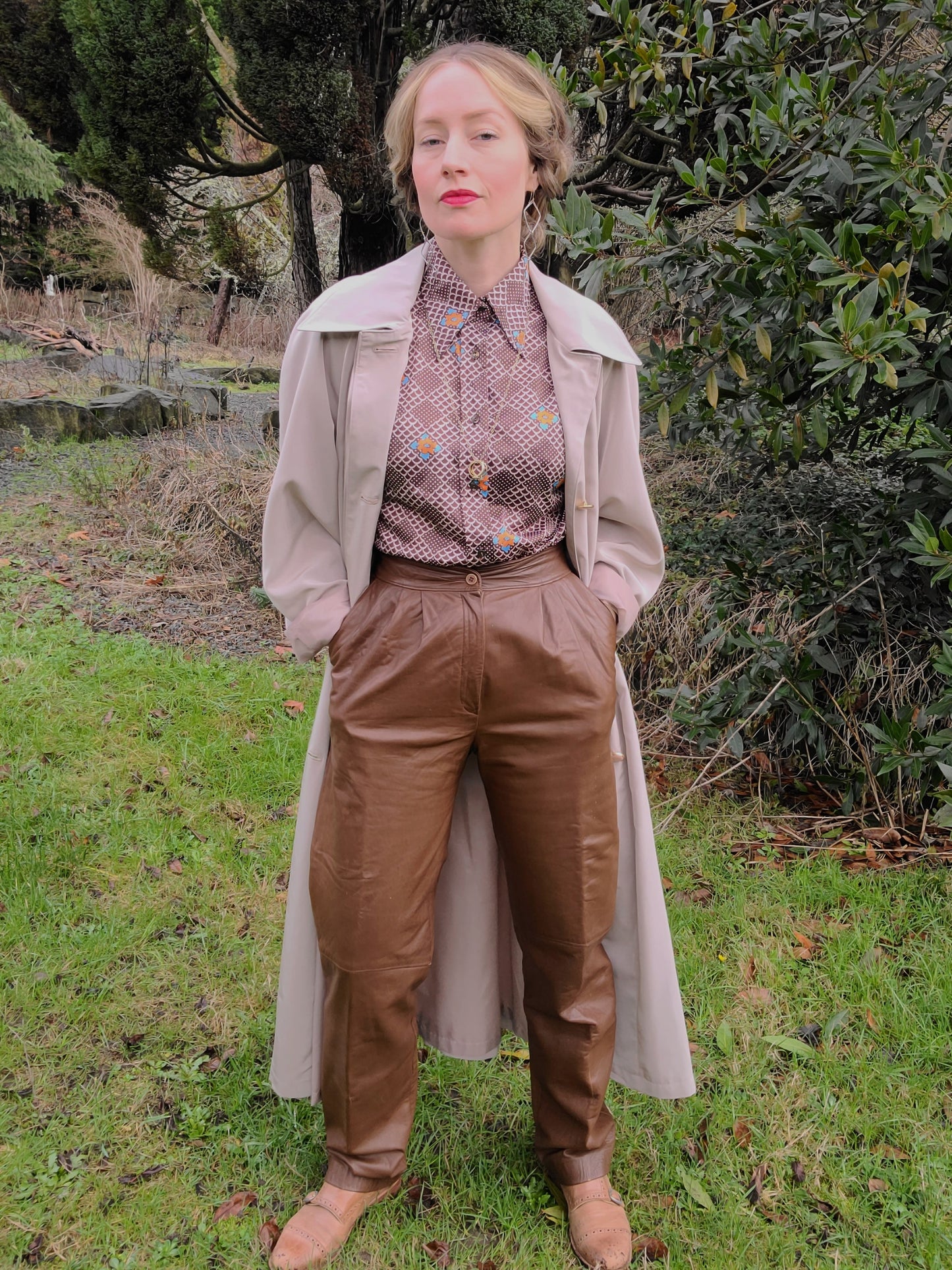 The Georgette High Waisted Late 70s Mahogany Leather Trousers XS-S