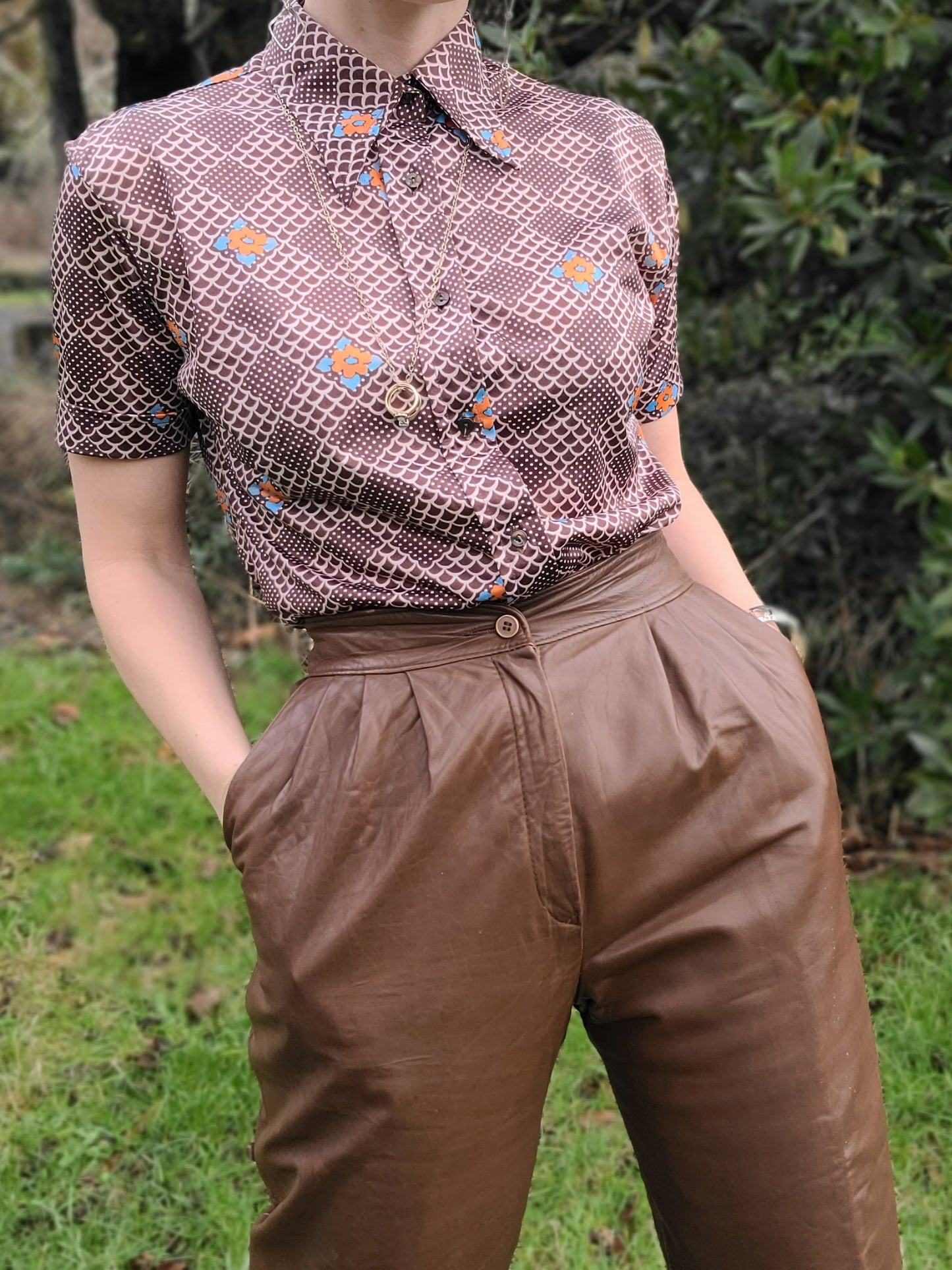 The Georgette High Waisted Late 70s Mahogany Leather Trousers XS-S