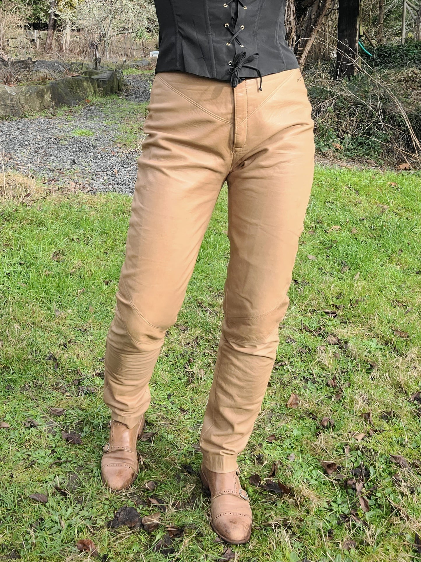The Lynn High Waisted Early 80s Camel Leather Trousers XS-S