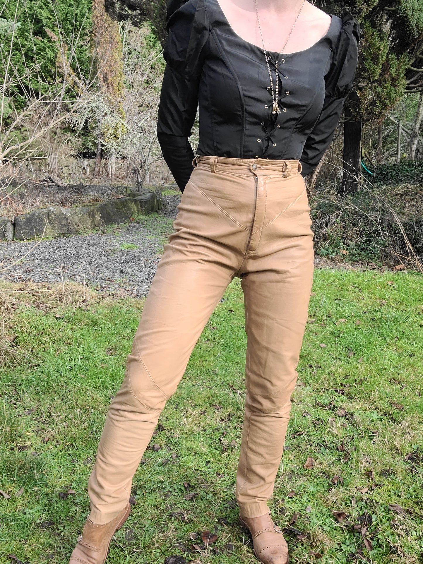 The Lynn High Waisted Early 80s Camel Leather Trousers XS-S