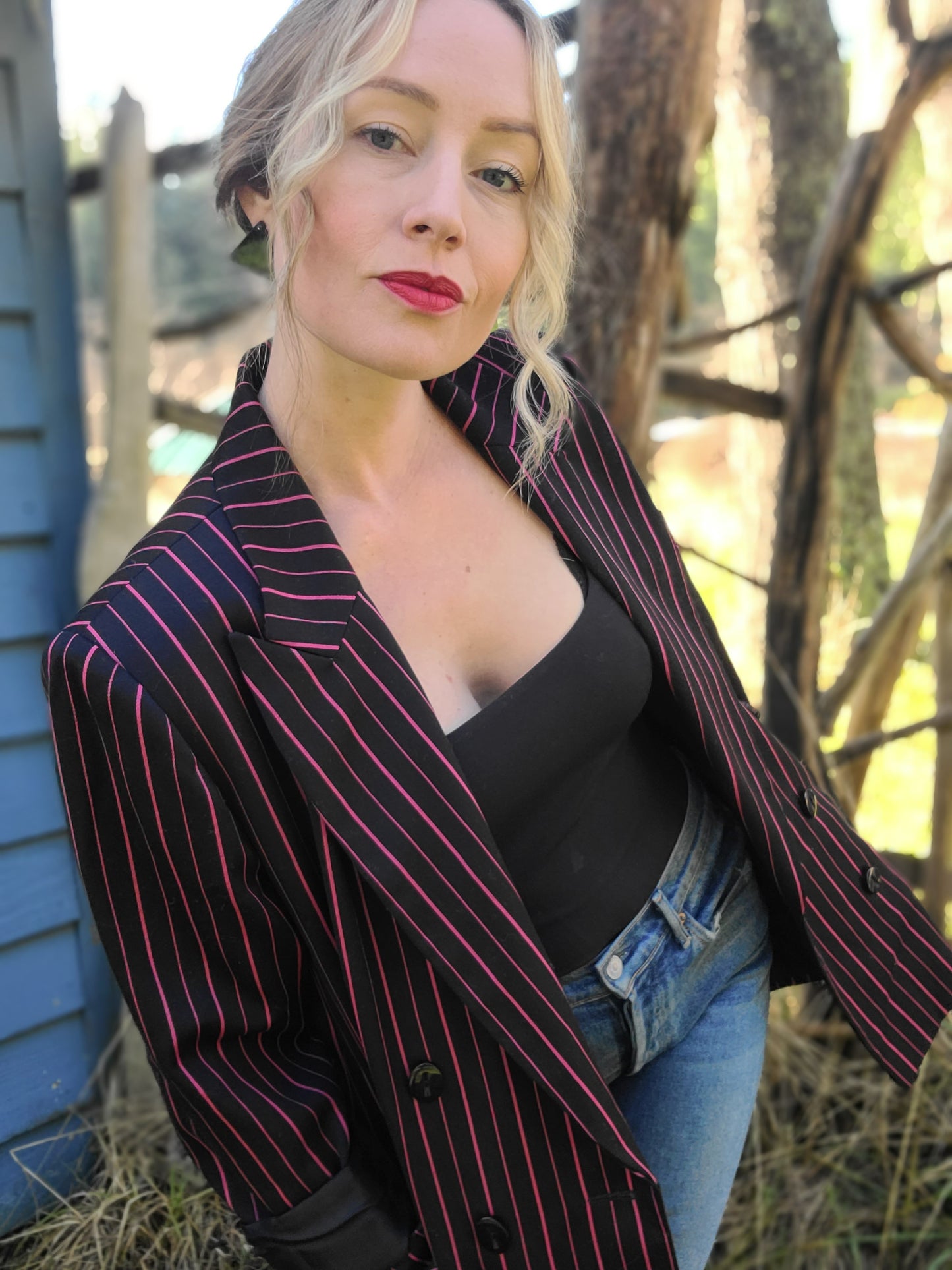 The Lipstick Mobster Double Breasted Pinstripe Wool Blazer L