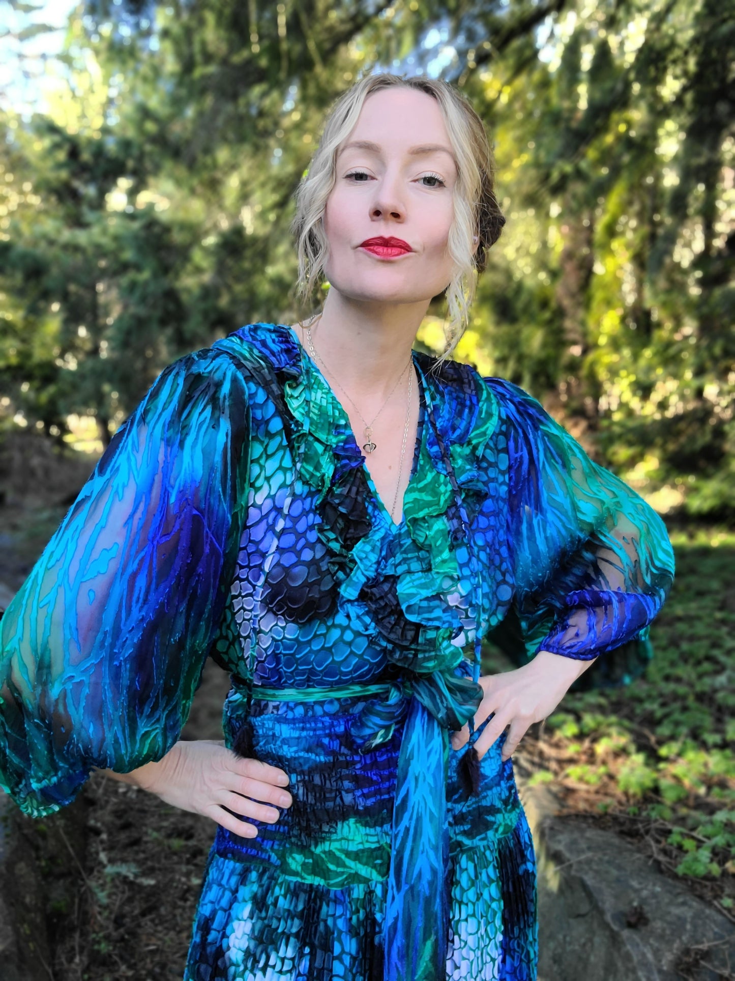 The Peacock Vintage 80s Textured Silk Dress by Diane Freis L