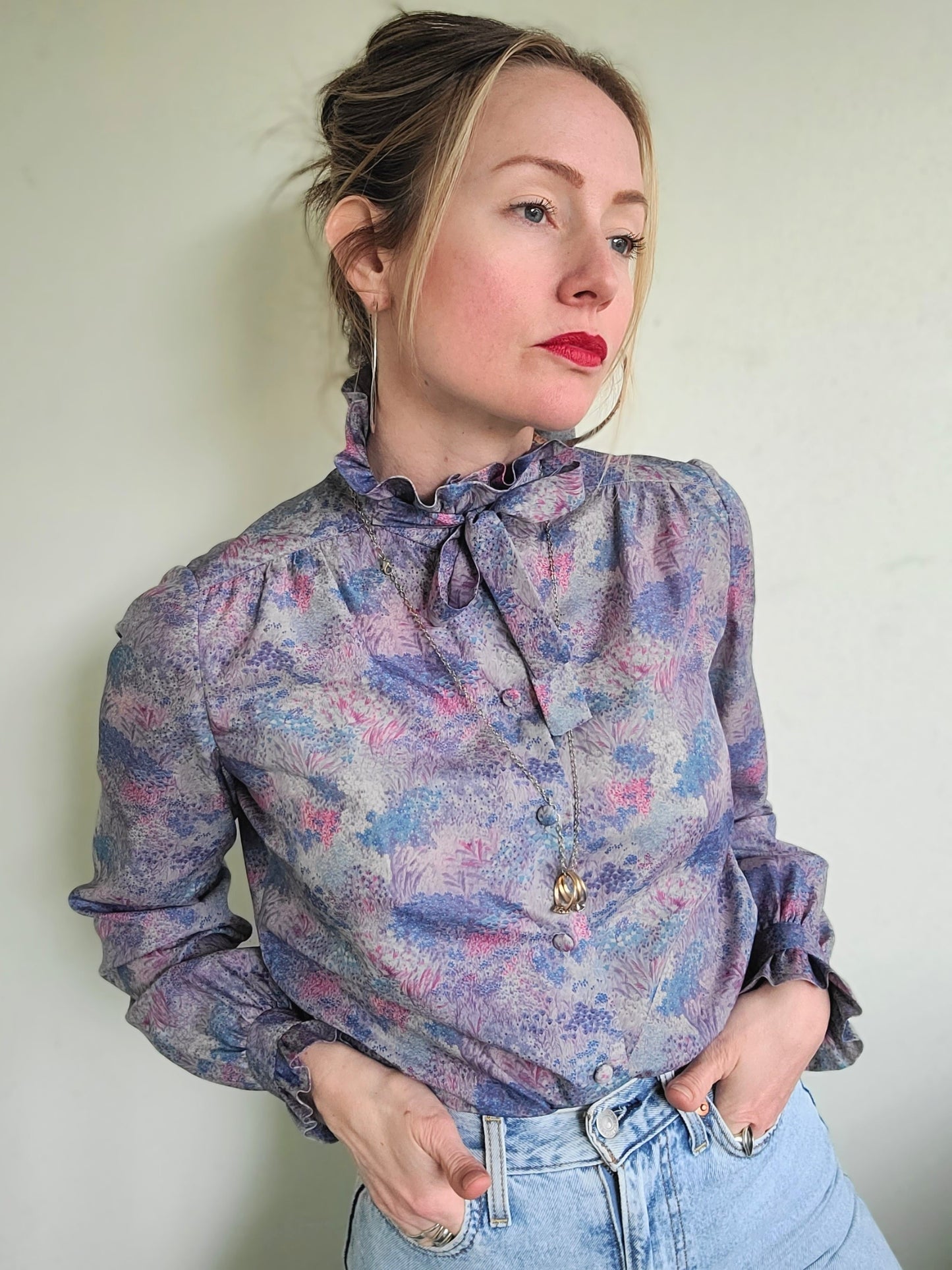 The Evening Watercolor Handmade Vintage Blouse S-M