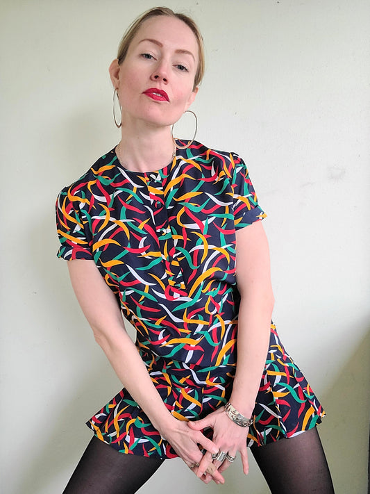The Marcelle 80s Vintage Pleated Blouse Dress L Chest / S Hips