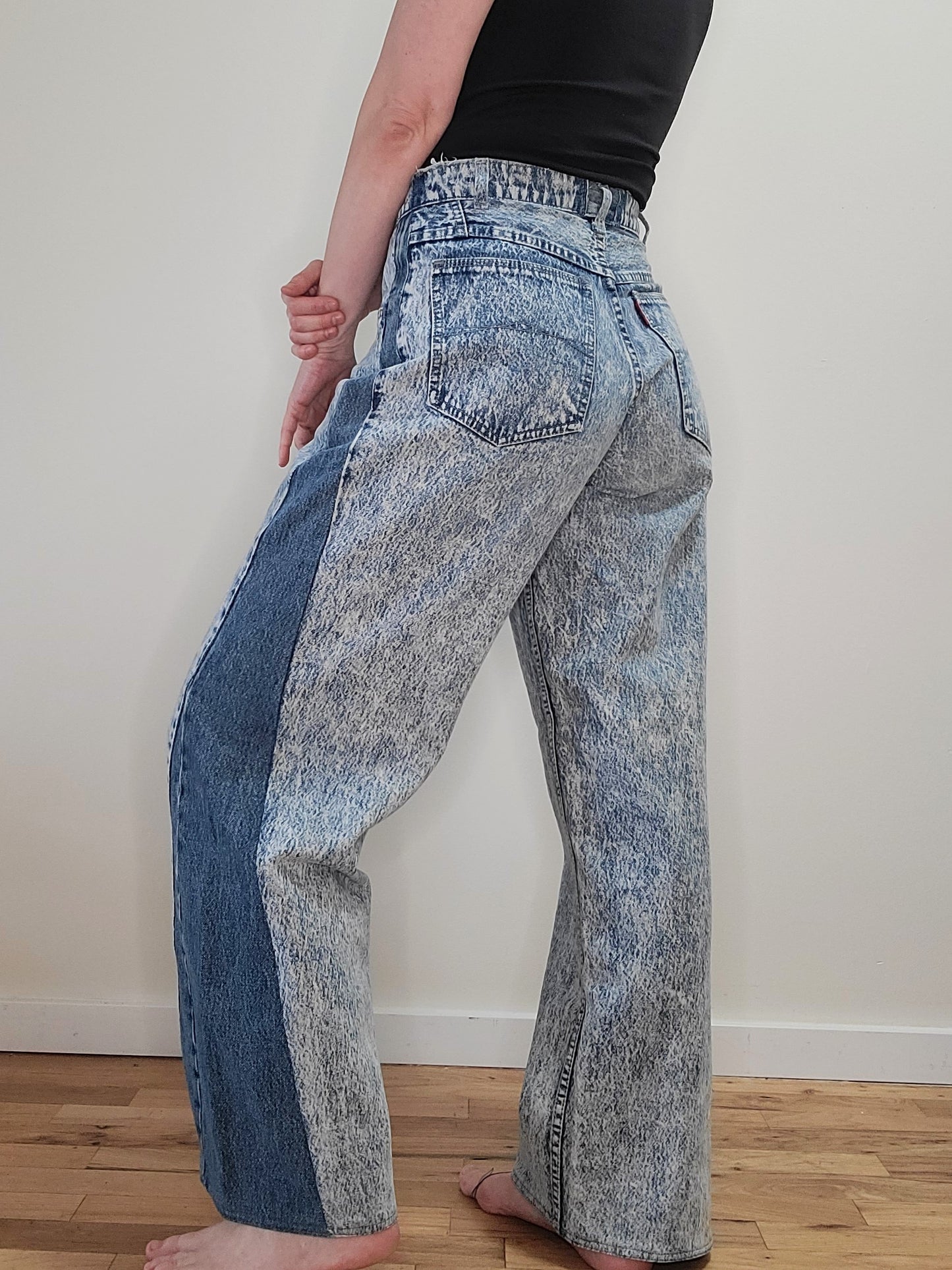 The Michelle Reworked Acid Wash Wide Leg Zippo Jeans 27