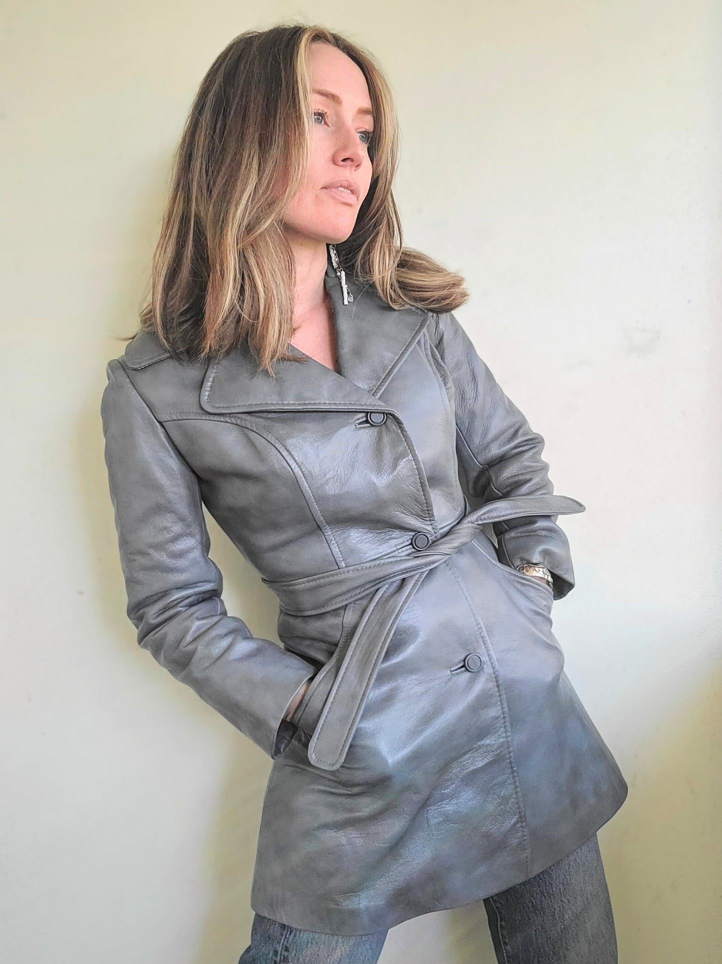 The Sterling 1970s Leather Trench Coat XS