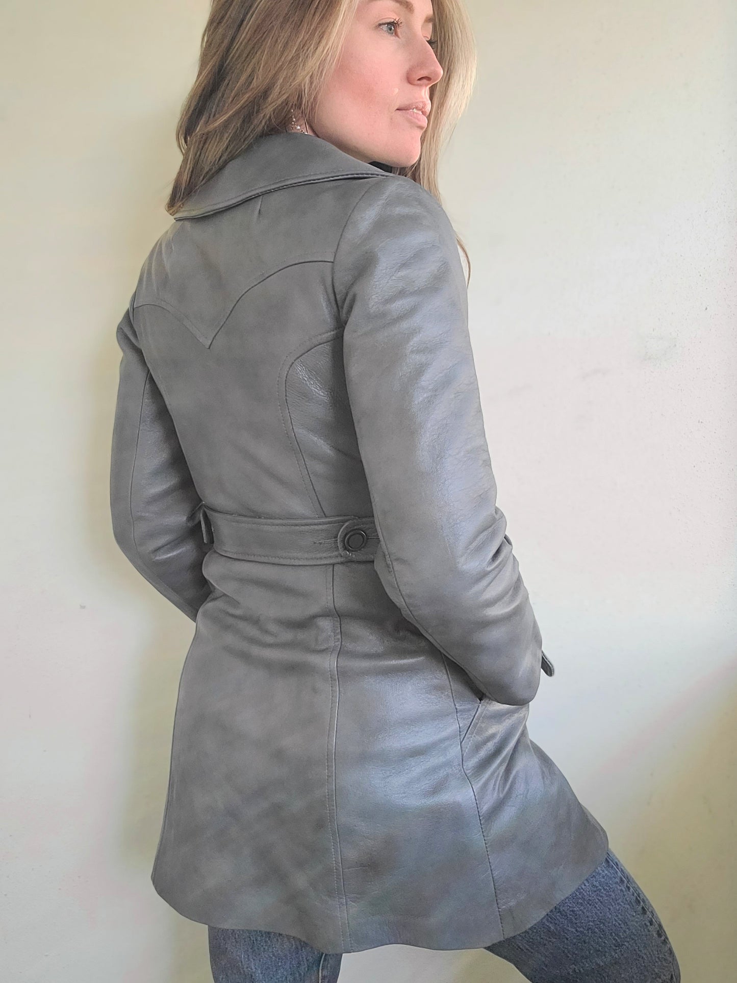 The Sterling 1970s Leather Trench Coat XS