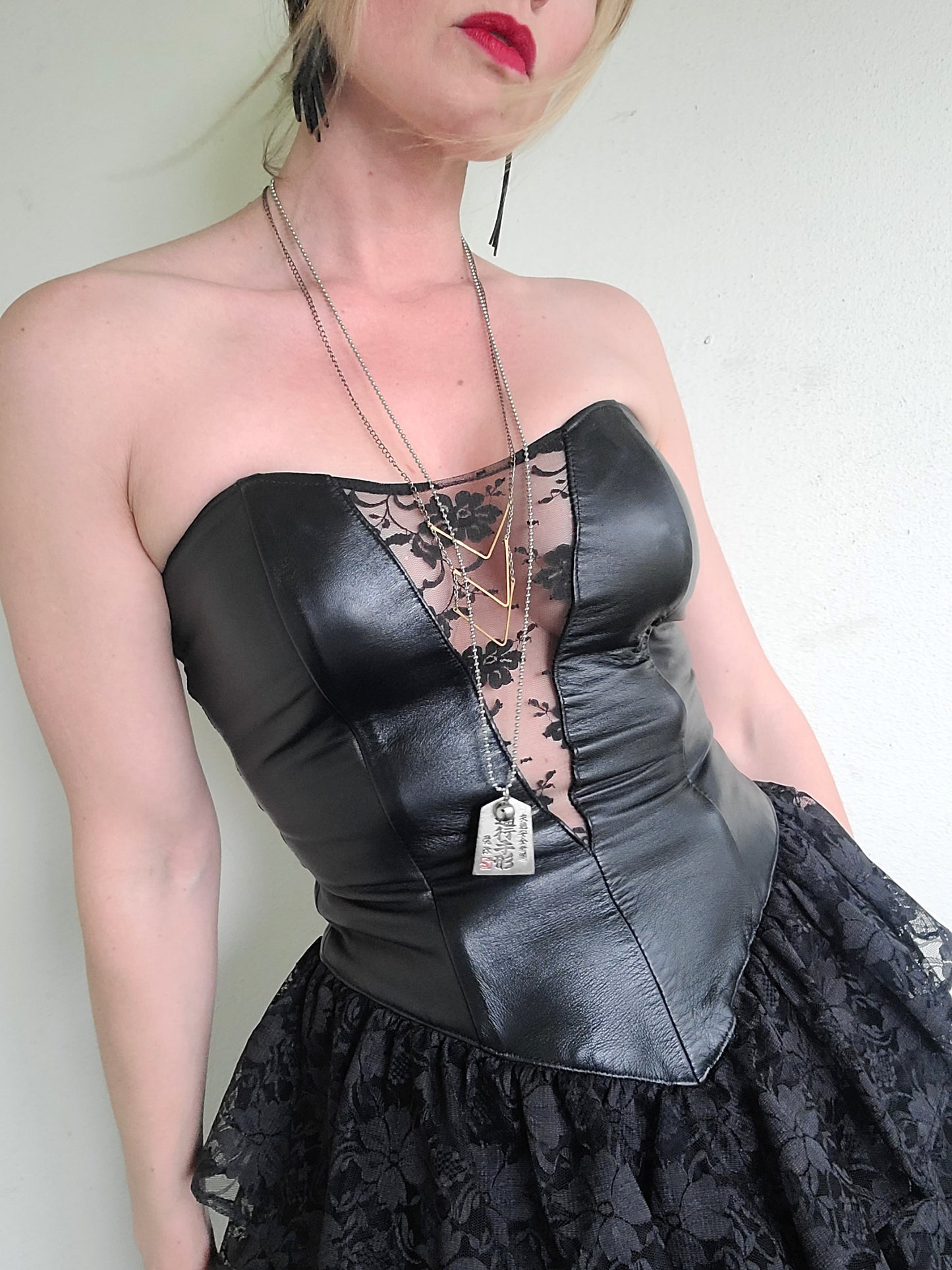 The Black Swan Iconic 1980s Leather + Lace Dress XS