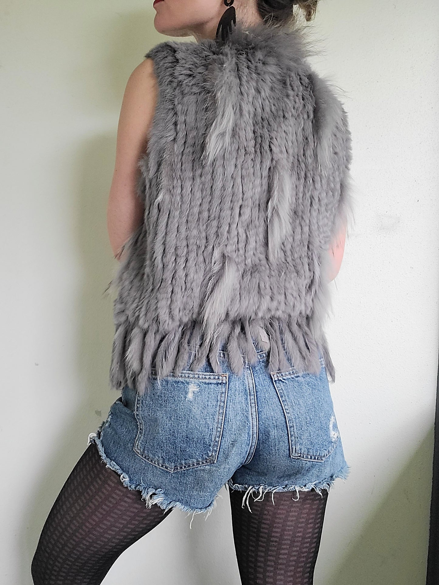 The Janis Bohemian Rabbit + Racoon Fur Vest M
