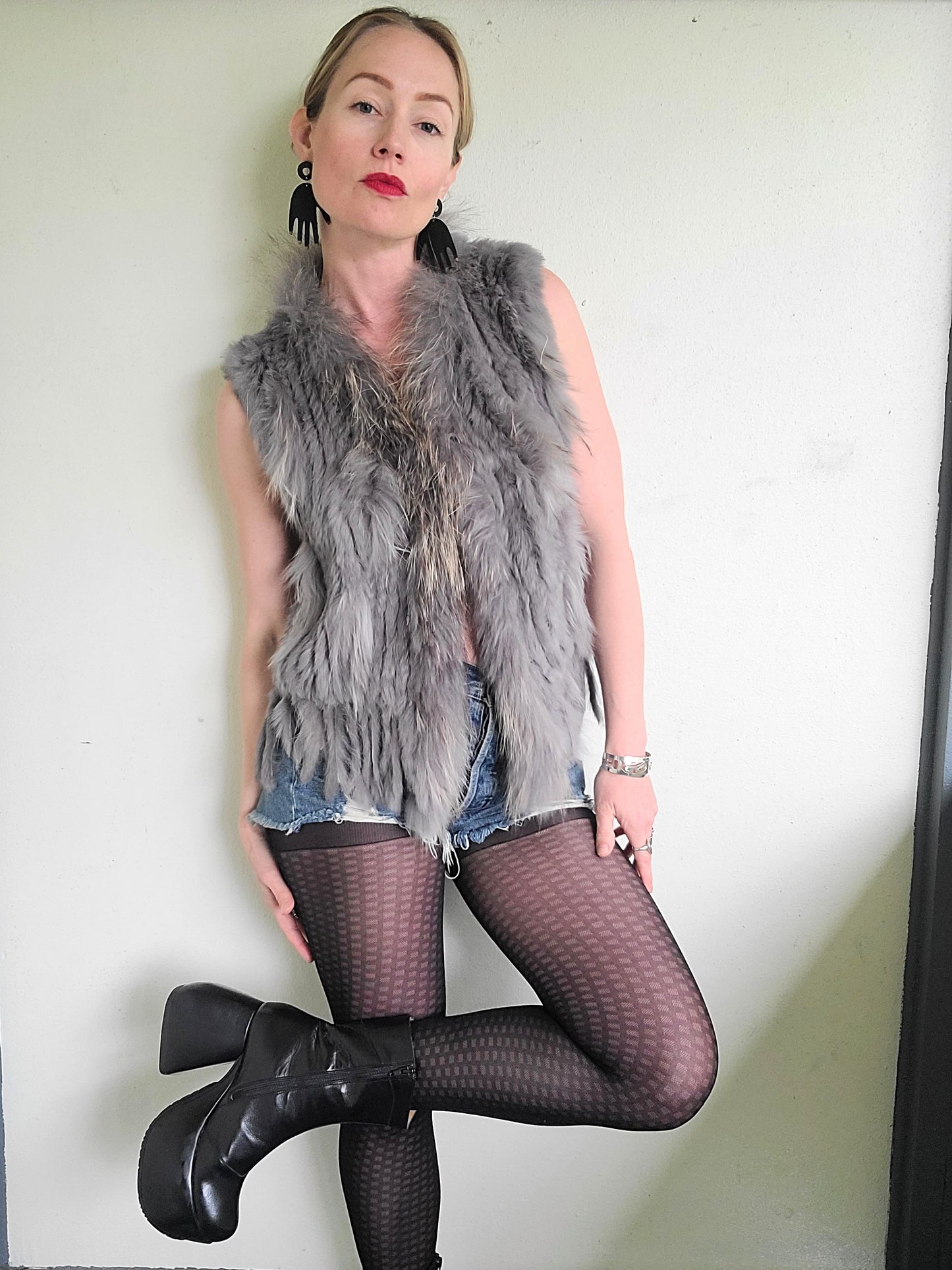 The Janis Bohemian Rabbit + Racoon Fur Vest M
