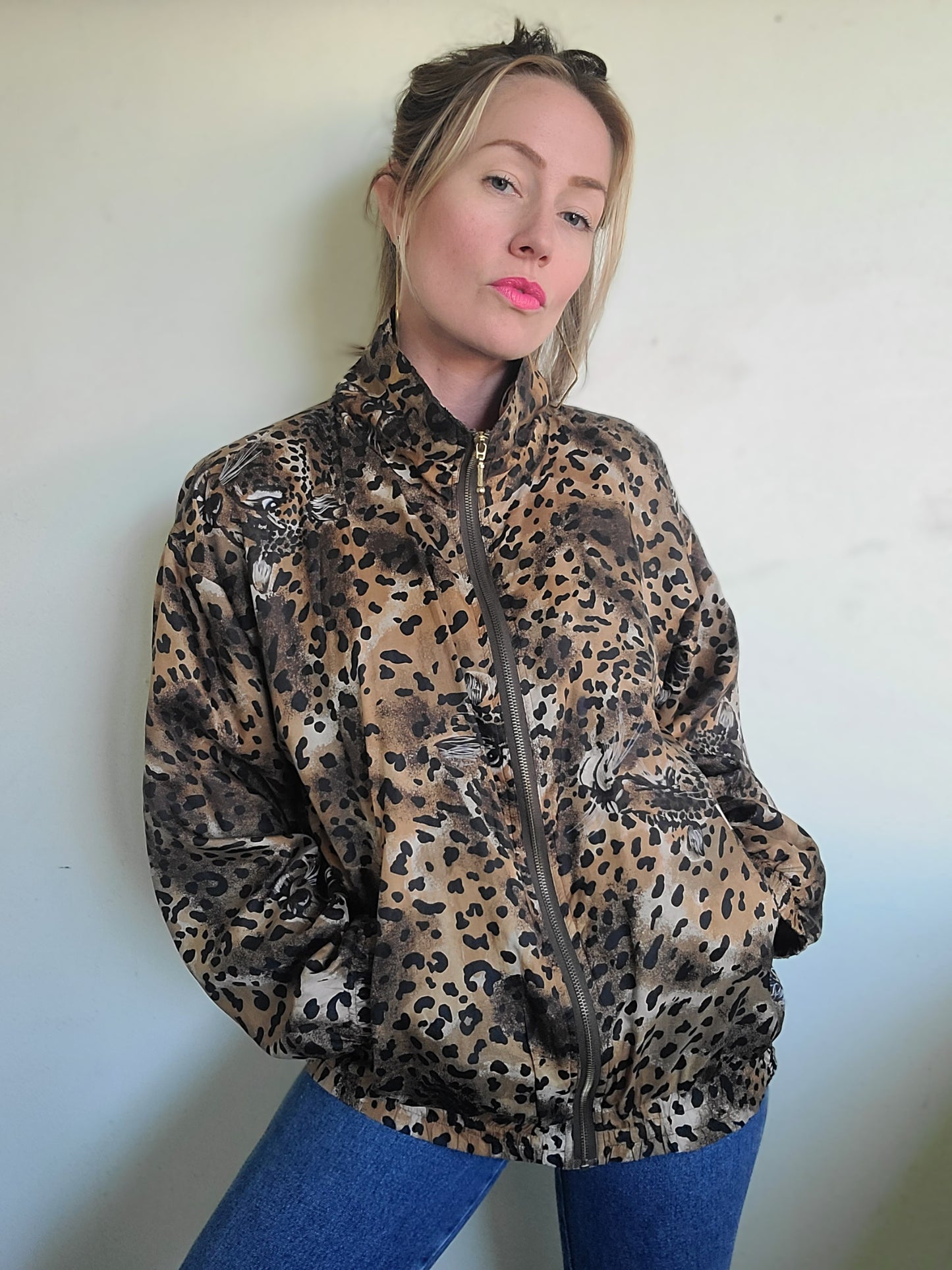 The Mob Wife Vintage 90s Silk Cheetah Windbreaker M-XL