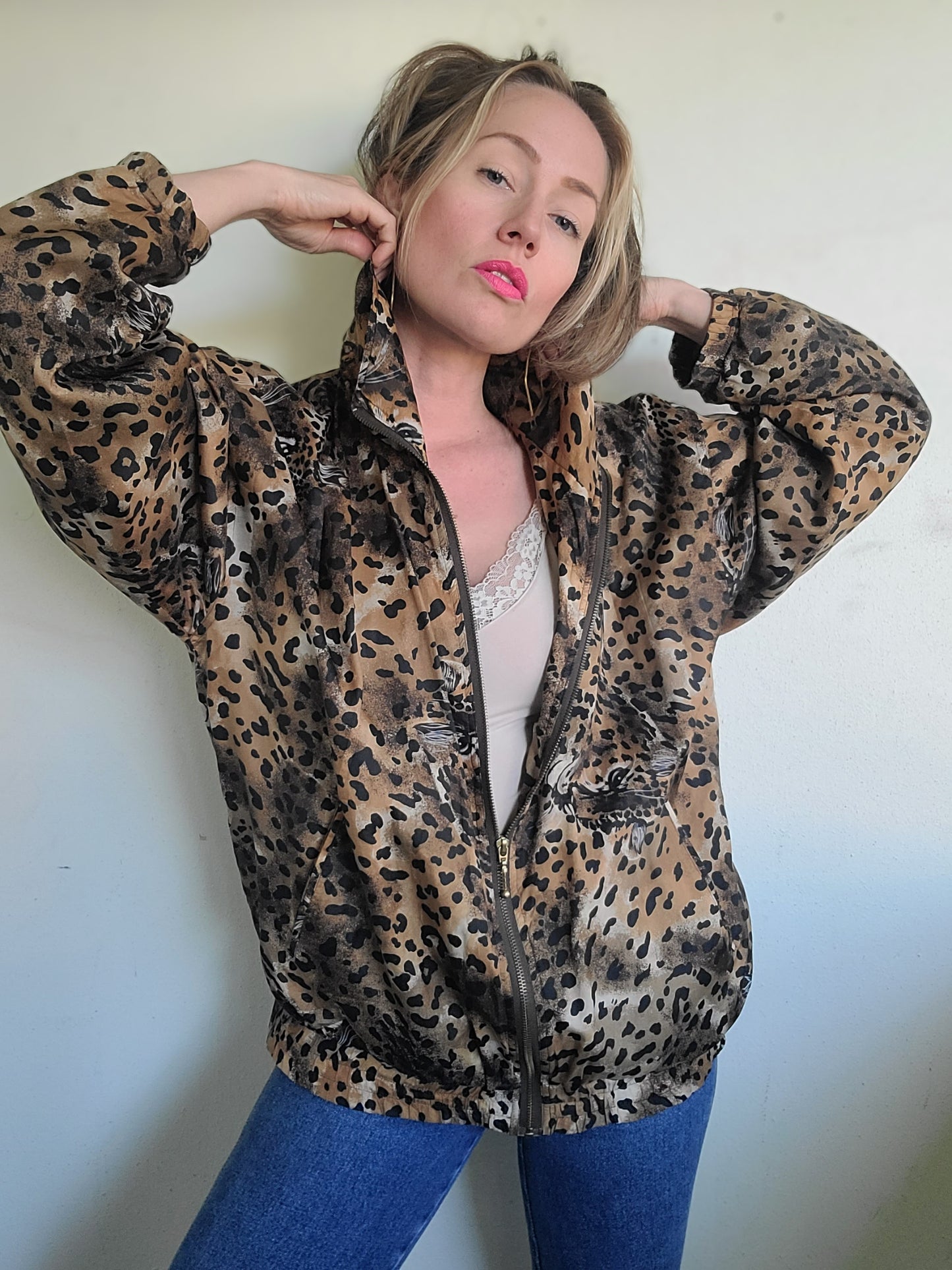 The Mob Wife Vintage 90s Silk Cheetah Windbreaker M-XL