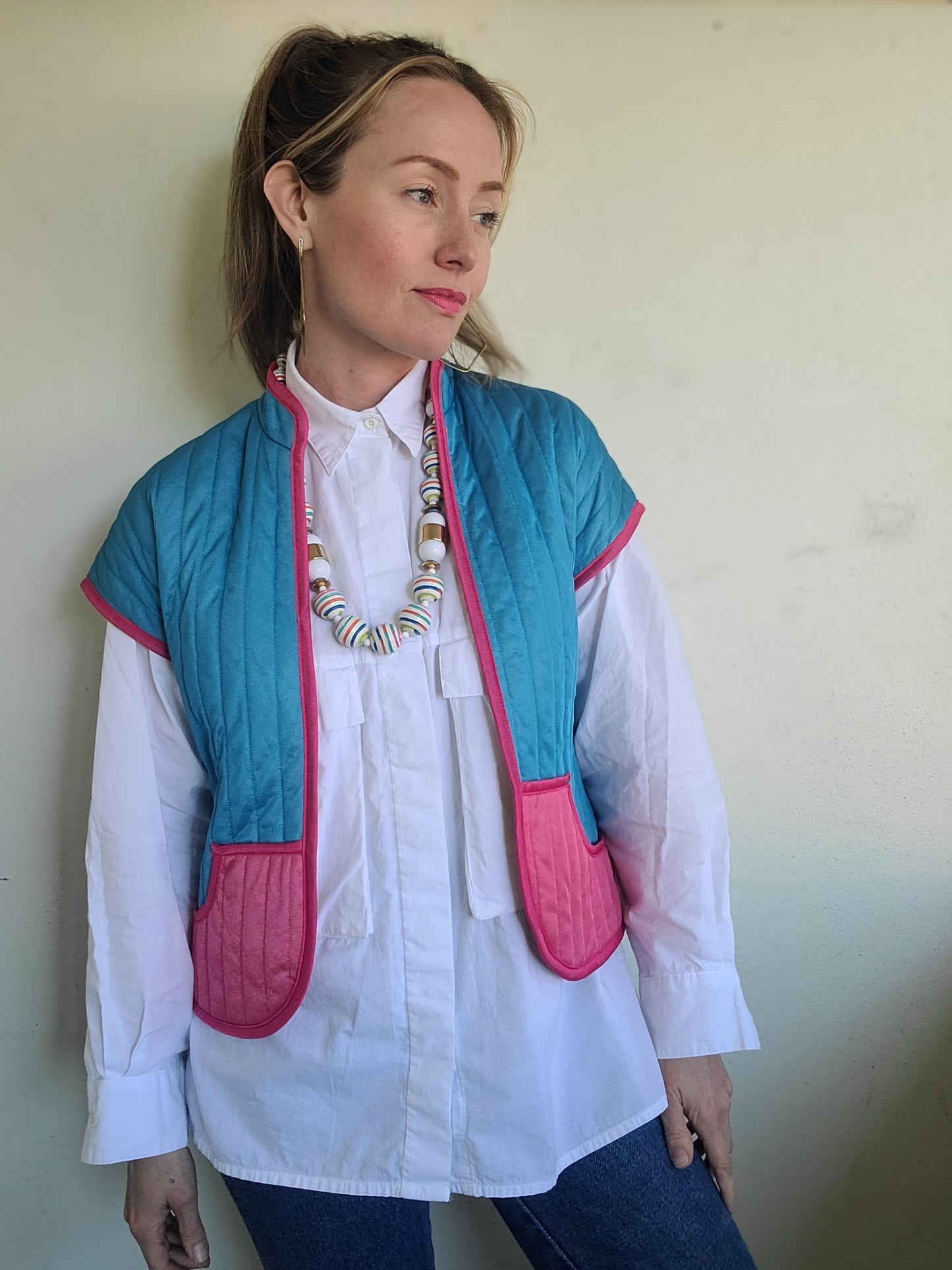 The Megan Vintage 80s Does 60s Pastel Quilted Vest S