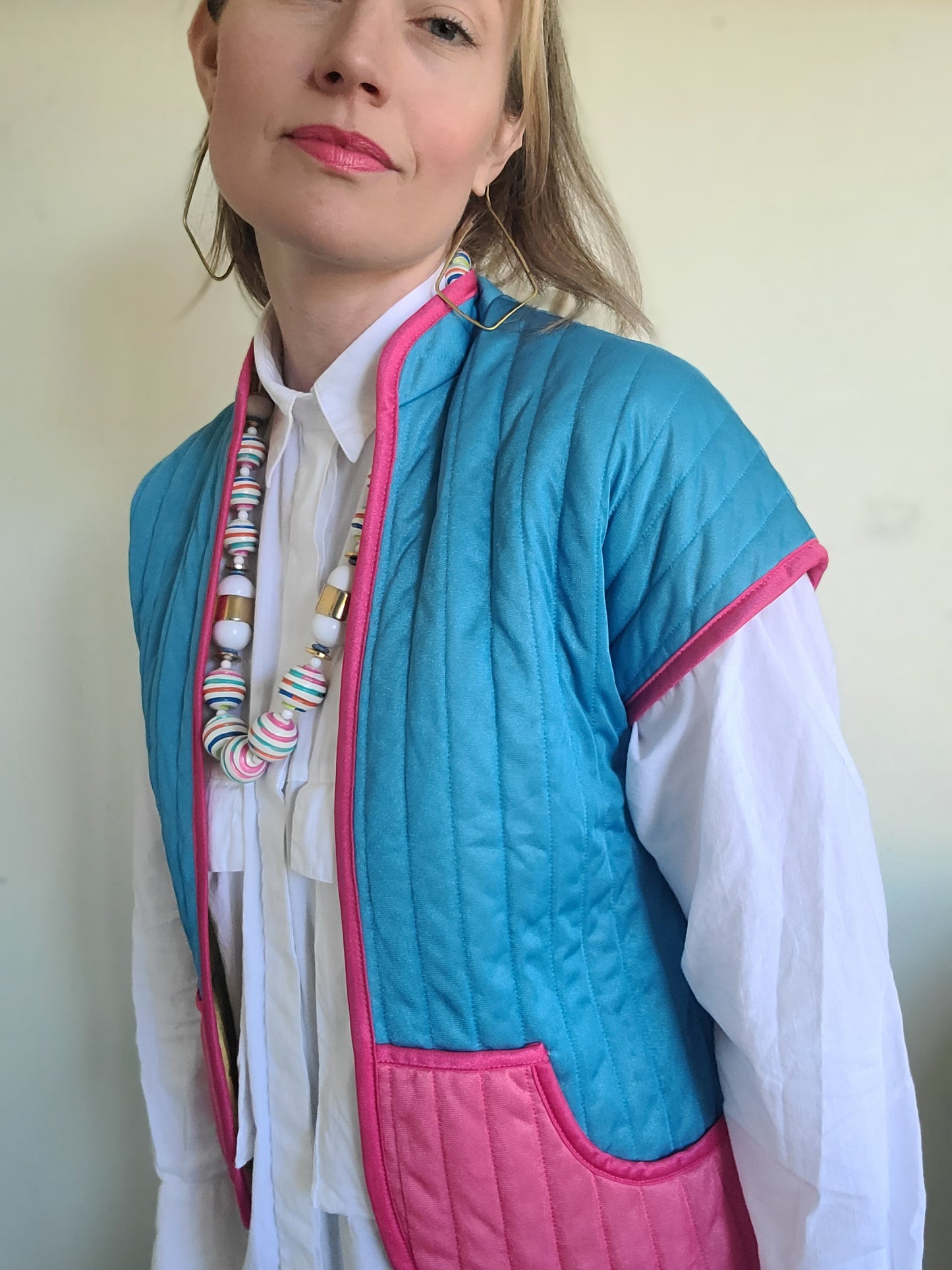 The Megan Vintage 80s Does 60s Pastel Quilted Vest S