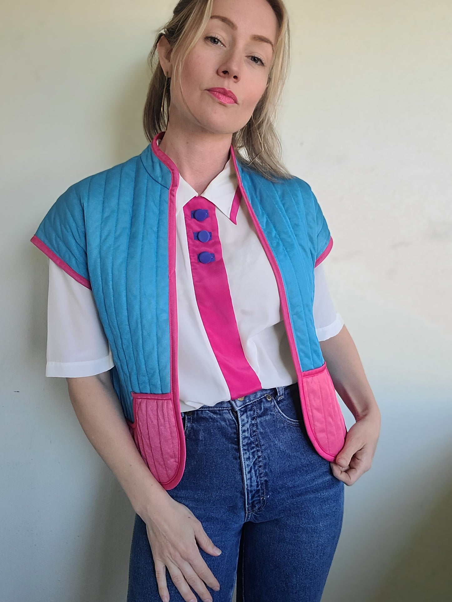 The Megan Vintage 80s Does 60s Pastel Quilted Vest S