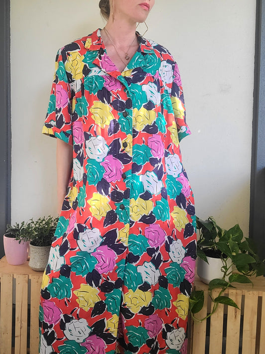 The Griffon Vintage 80s Abstract Floral Summer Dress XL-4X