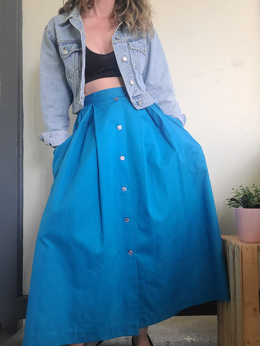 The Belinda Bright Blue Apron Pocket Skirt M