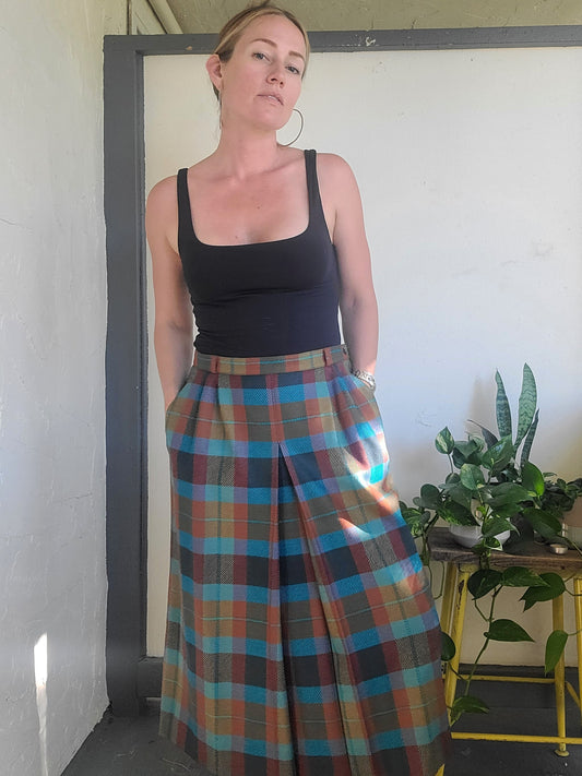 The Carmen Eclectic Plaid Wool + Cashmere Skirt 32