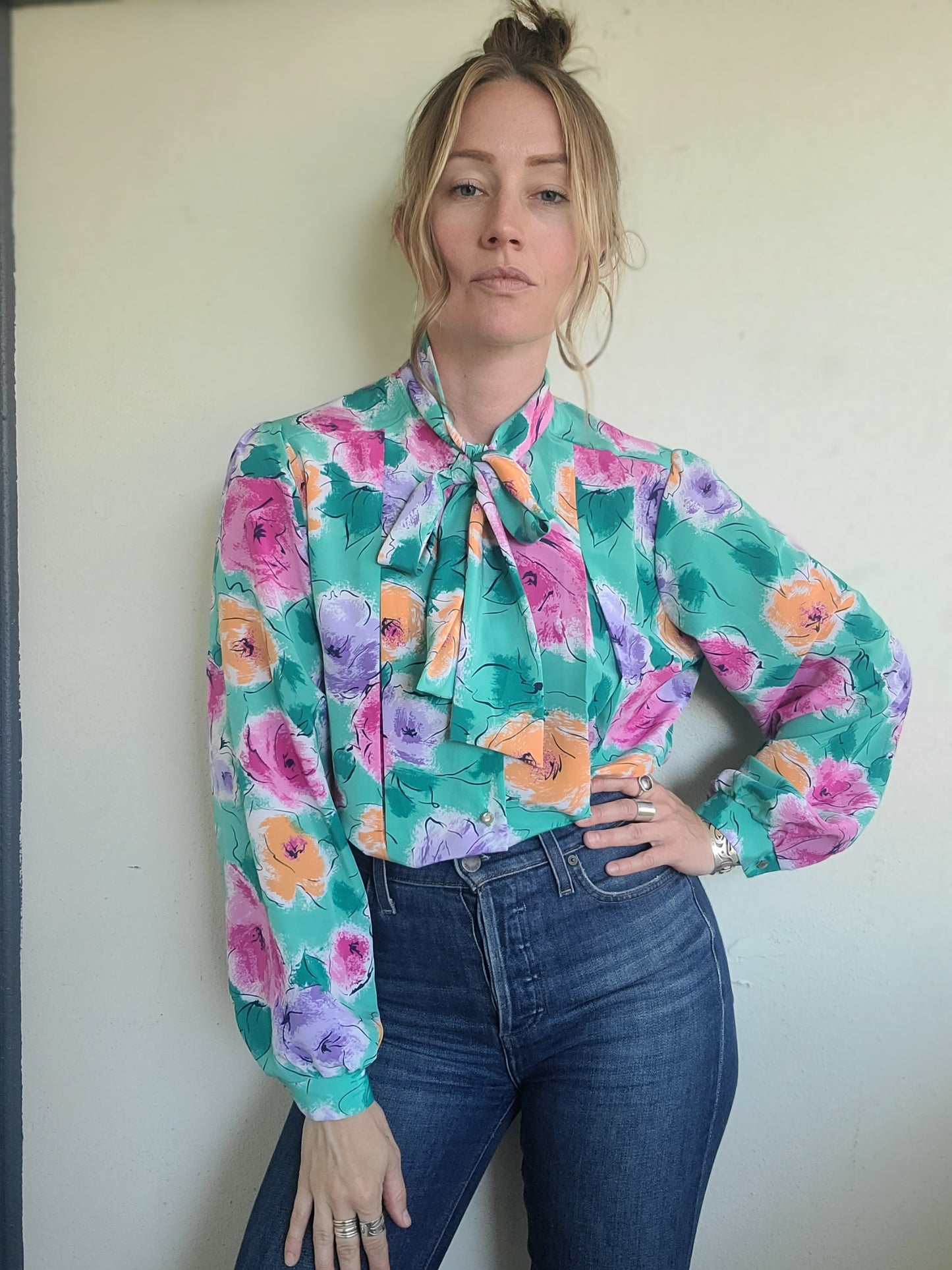 The Tea Party Vintage 80s Ascot Blouse L