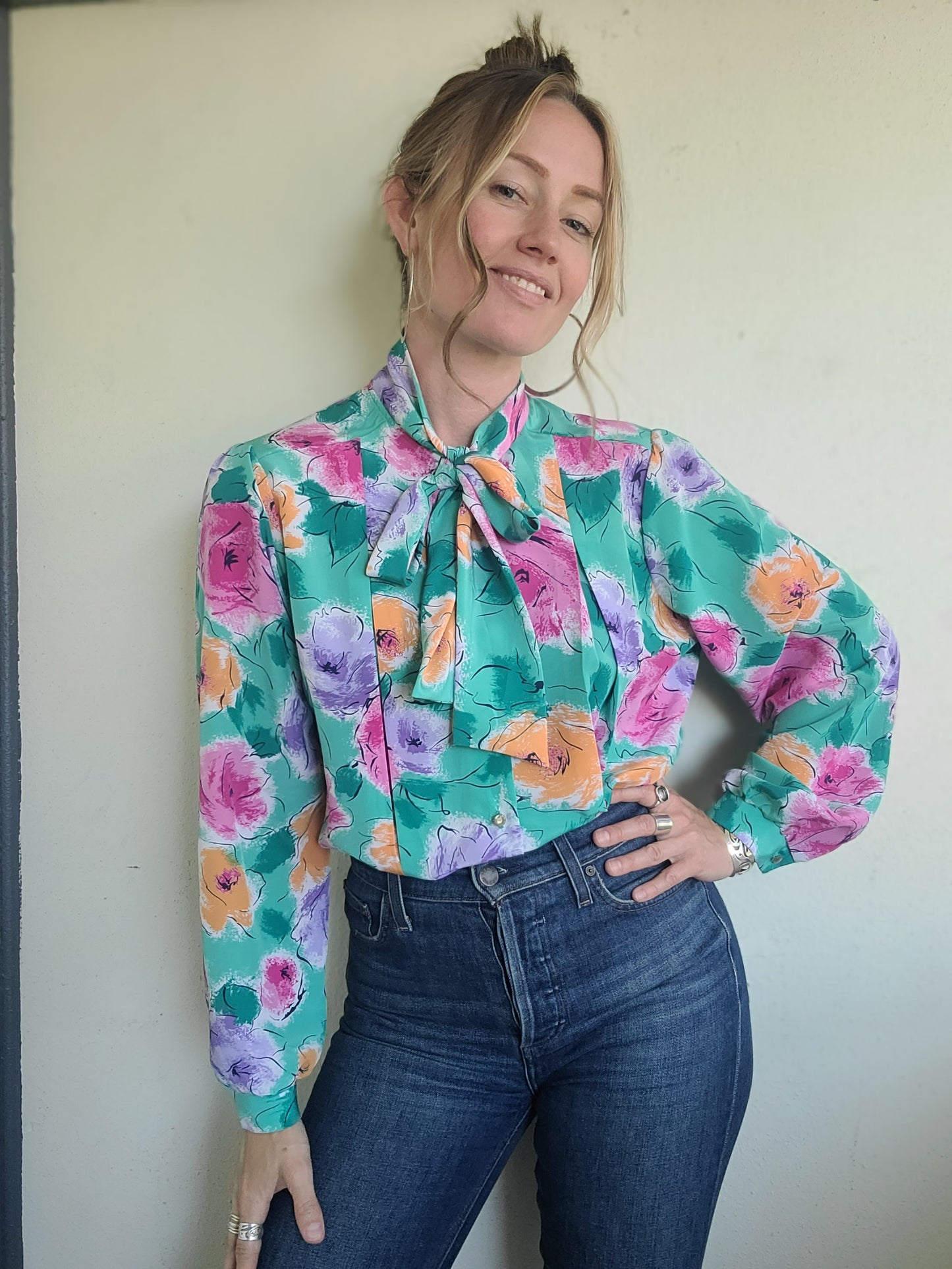 The Tea Party Vintage 80s Ascot Blouse L