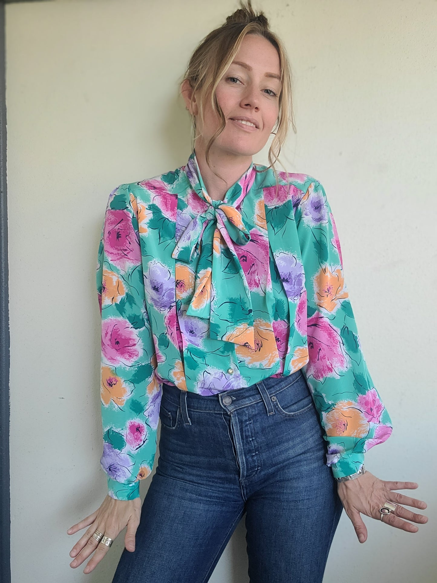 The Tea Party Vintage 80s Ascot Blouse L