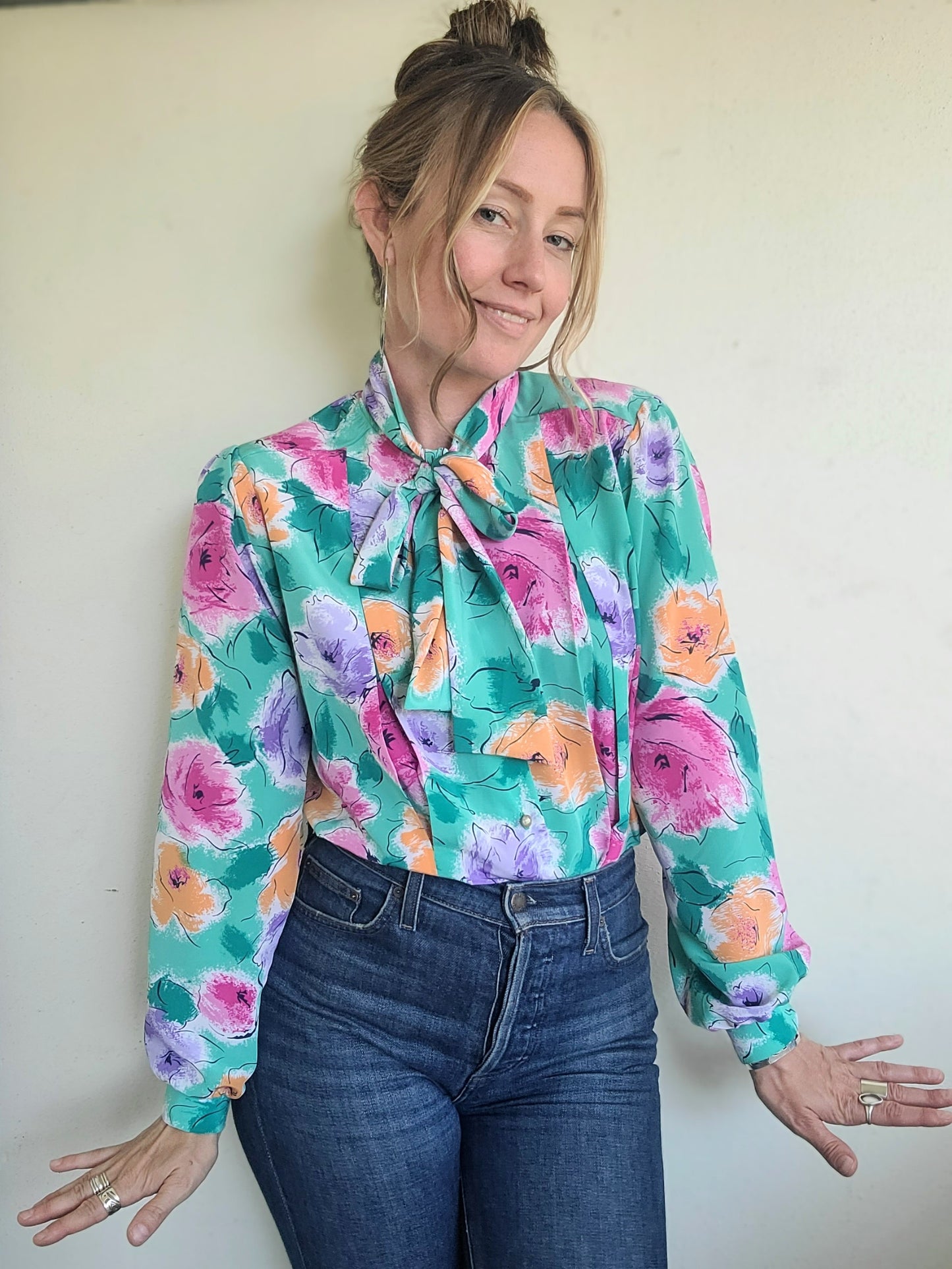 The Tea Party Vintage 80s Ascot Blouse L