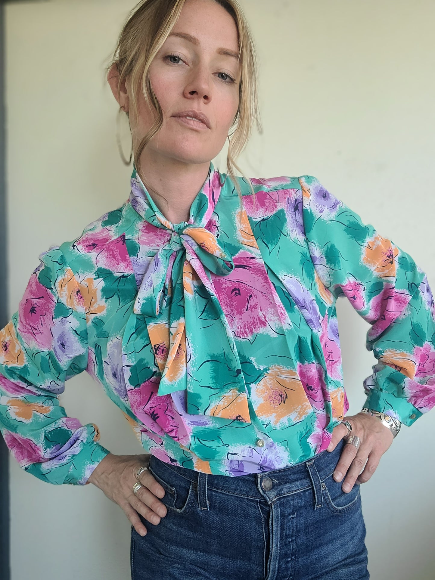 The Tea Party Vintage 80s Ascot Blouse L