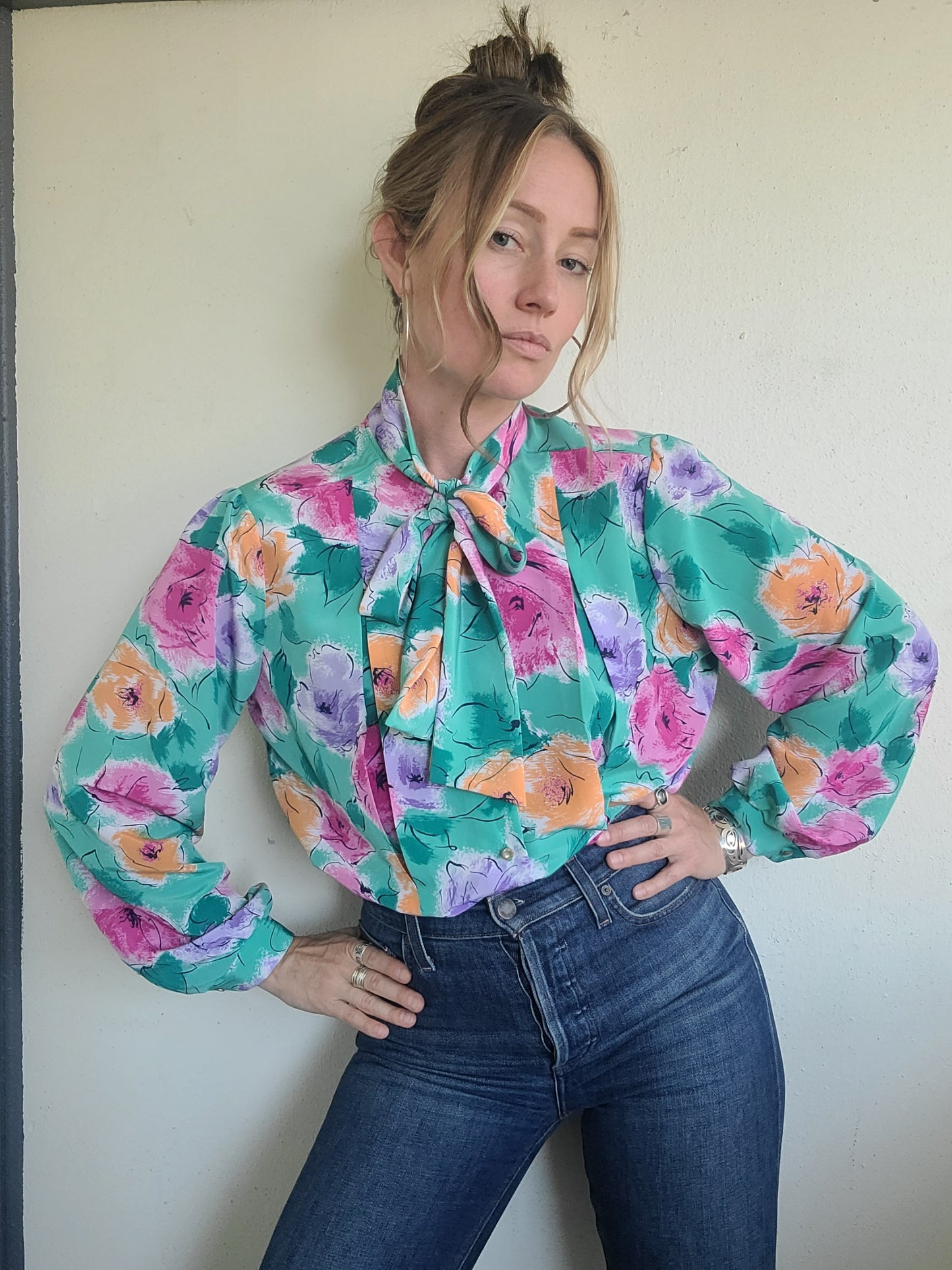 The Tea Party Vintage 80s Ascot Blouse L