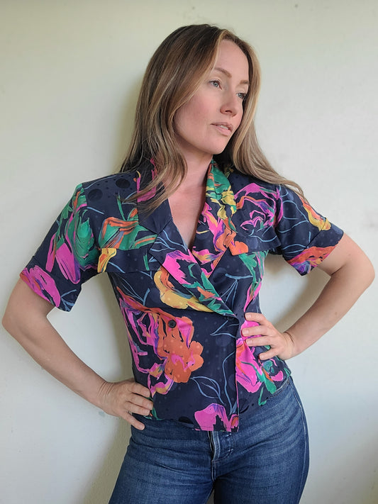 Weekend at Bernie's Double Breasted Silk Vintage Blouse S