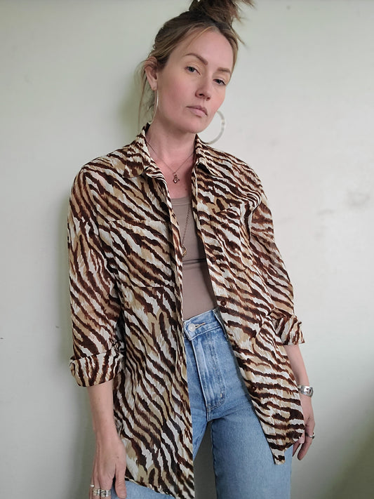 The Tiger Stripe Sheer Cotton Button Down M