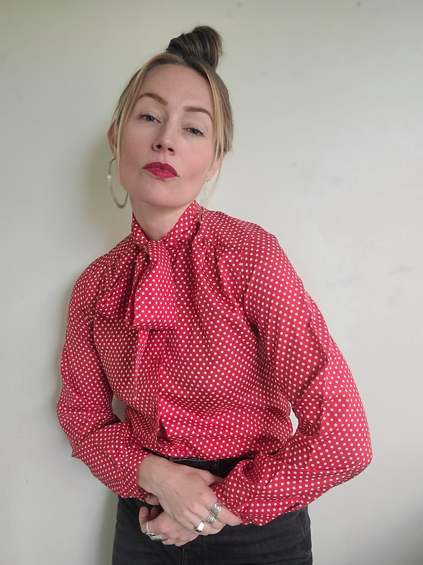 The Cowgirl Saturday Polka Dot Ascot Tie Blouse M