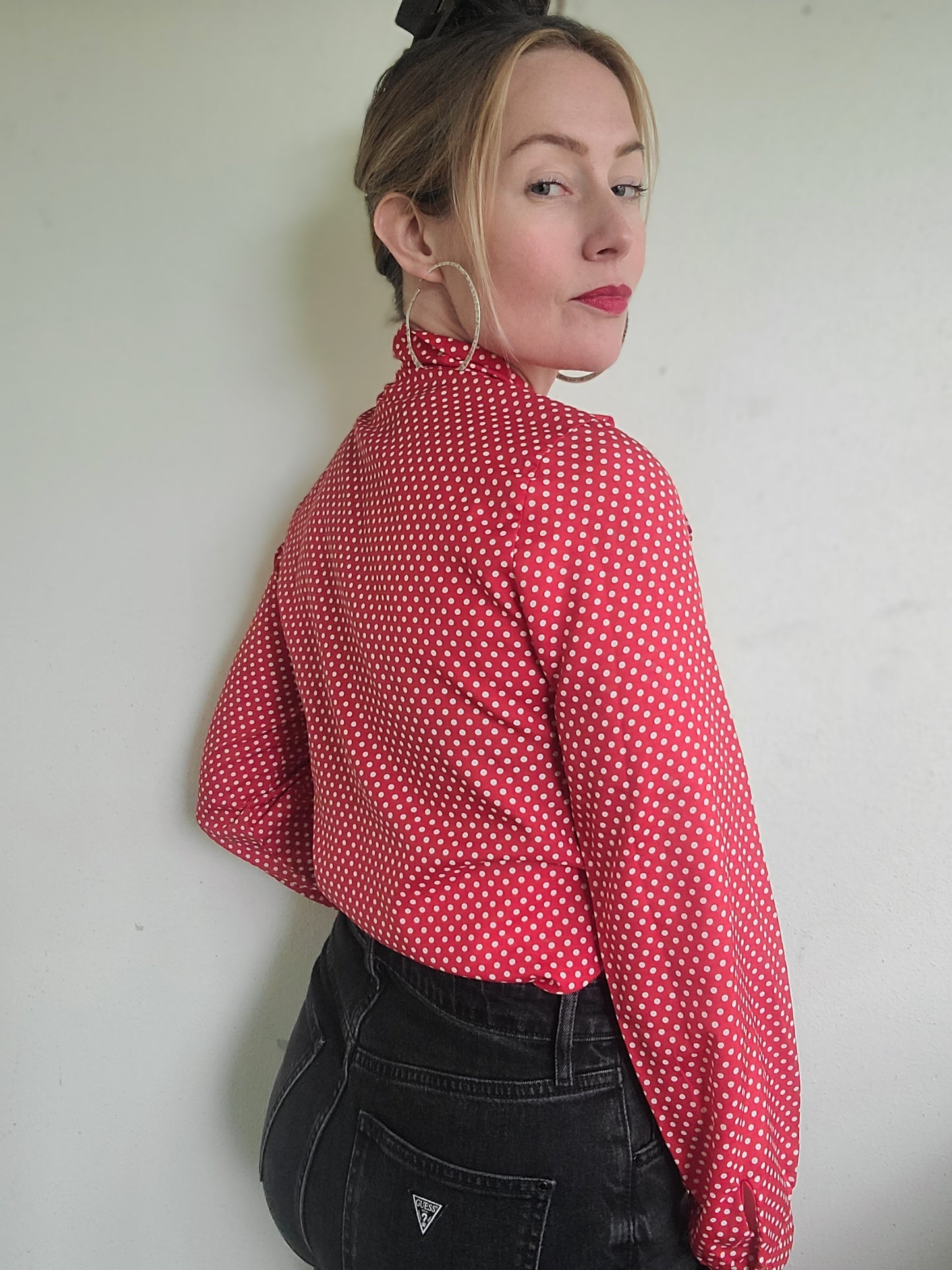 The Cowgirl Saturday Polka Dot Ascot Tie Blouse M