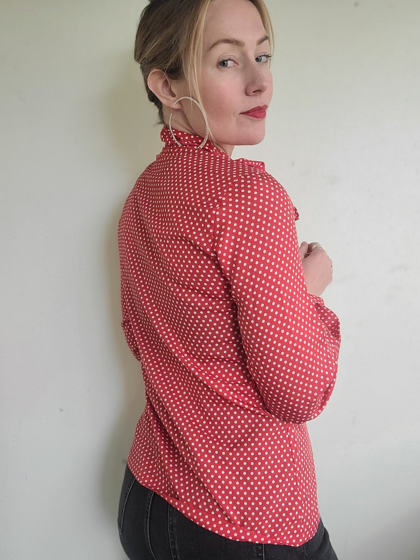 The Cowgirl Saturday Polka Dot Ascot Tie Blouse M