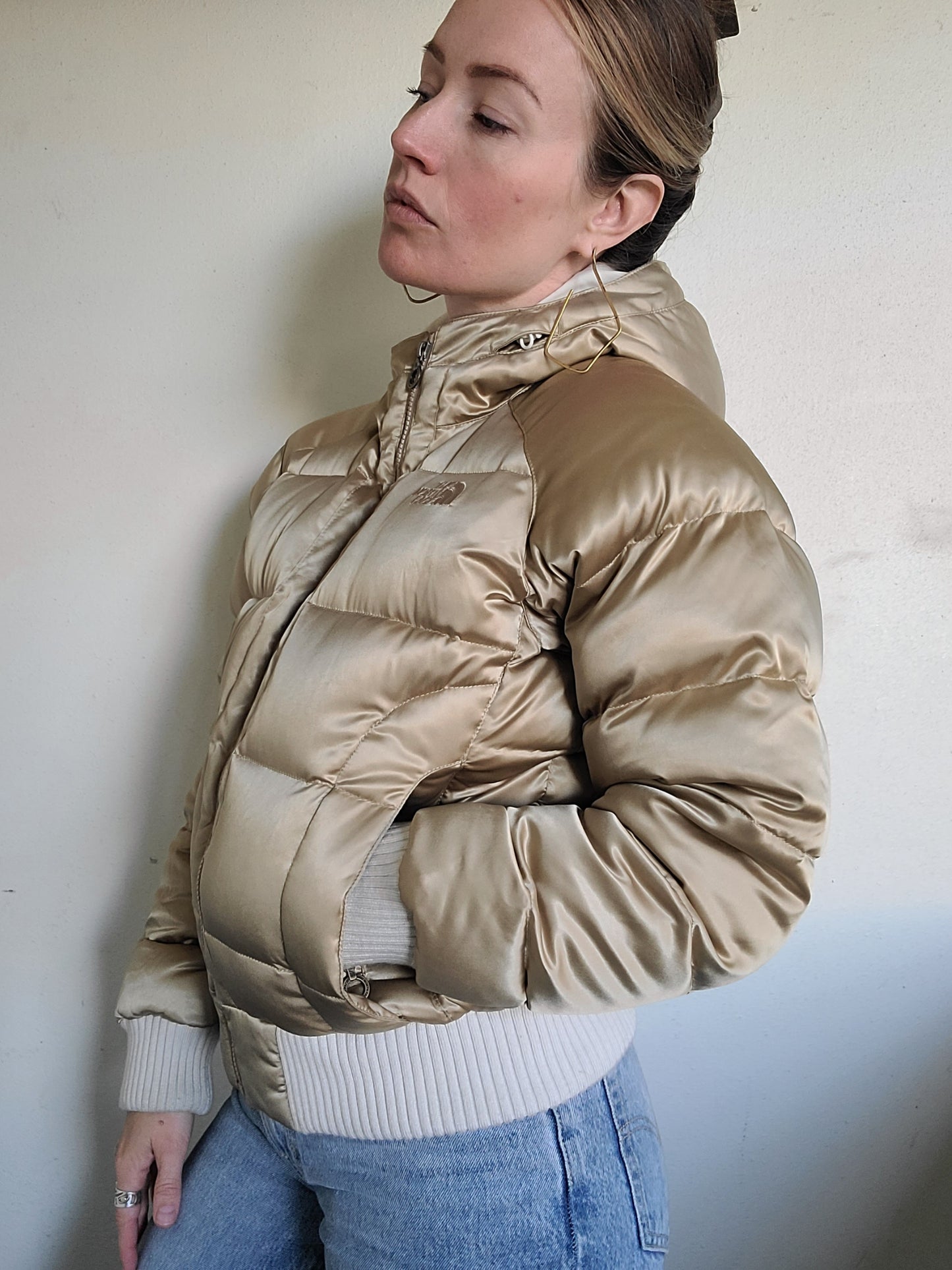 The Little Gold Riding Hooded North Face Down Puffer M