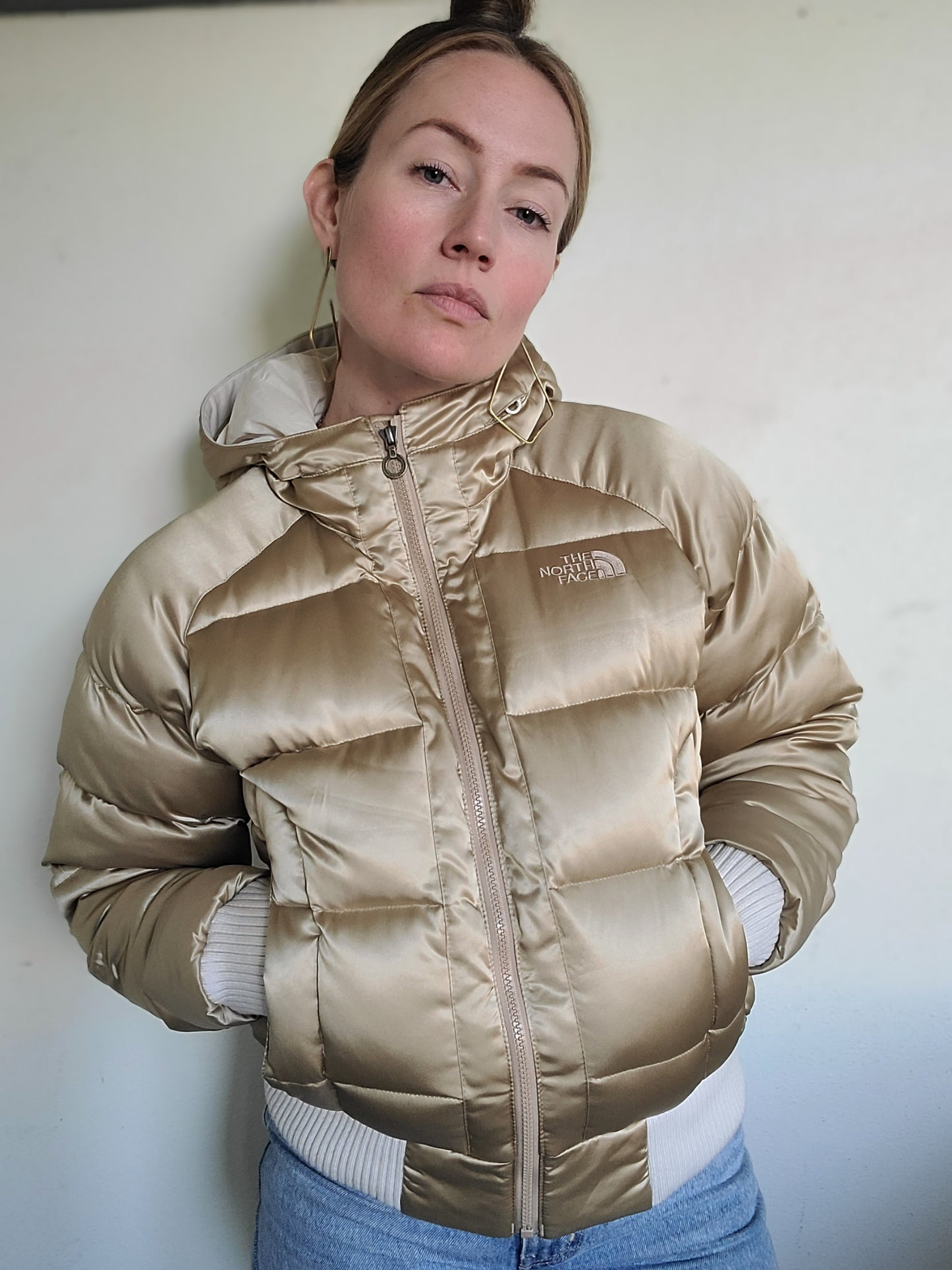 The Little Gold Riding Hooded North Face Down Puffer M