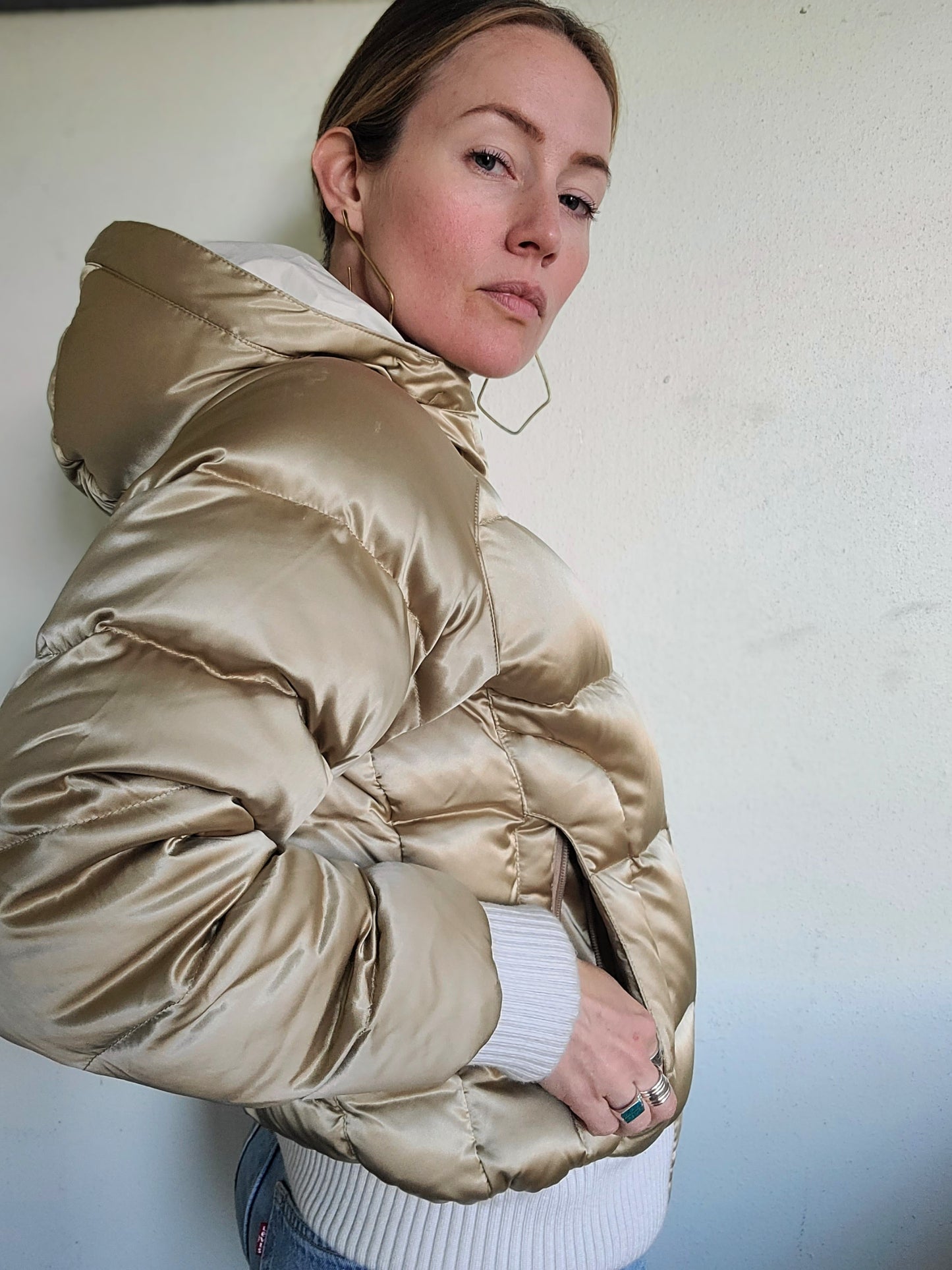 The Little Gold Riding Hooded North Face Down Puffer M