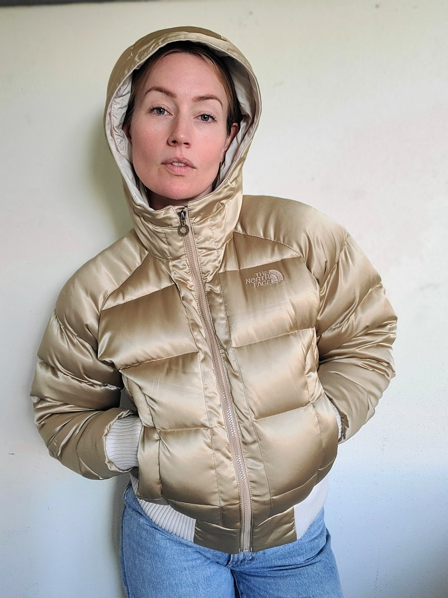 The Little Gold Riding Hooded North Face Down Puffer M