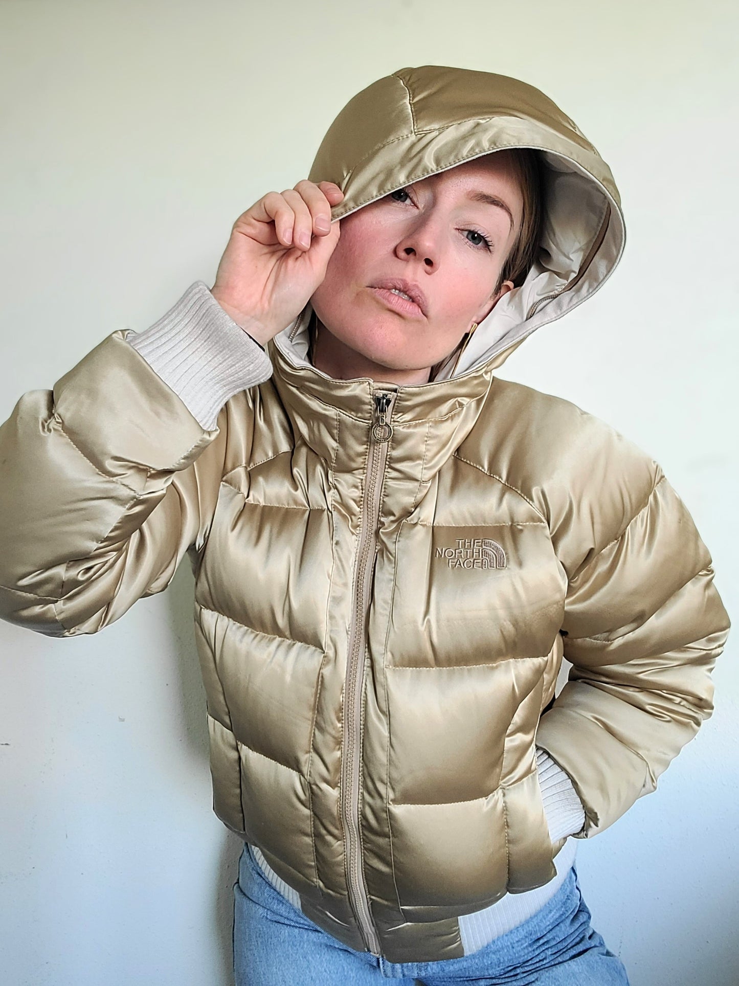 The Little Gold Riding Hooded North Face Down Puffer M