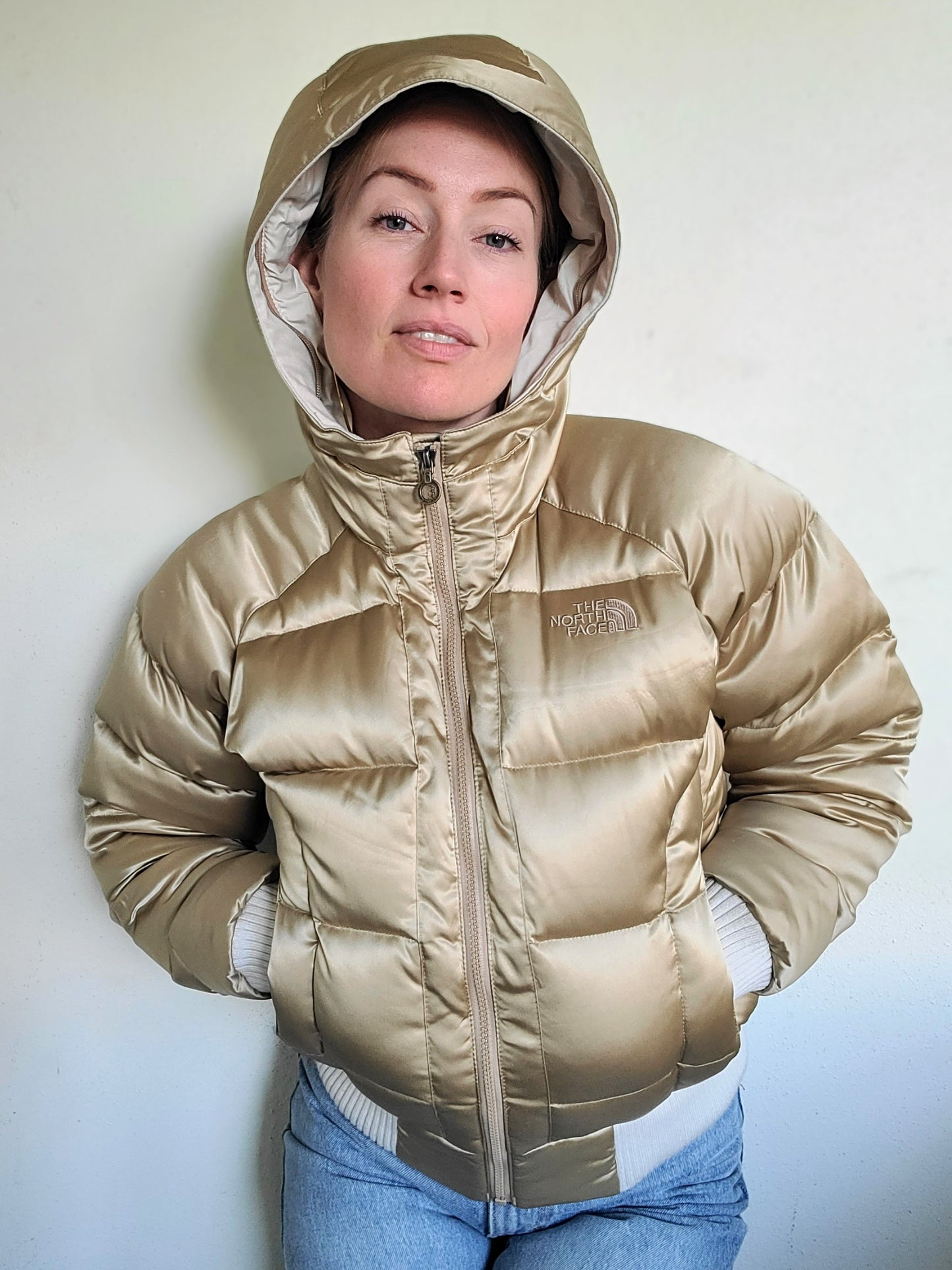 The Little Gold Riding Hooded North Face Down Puffer M