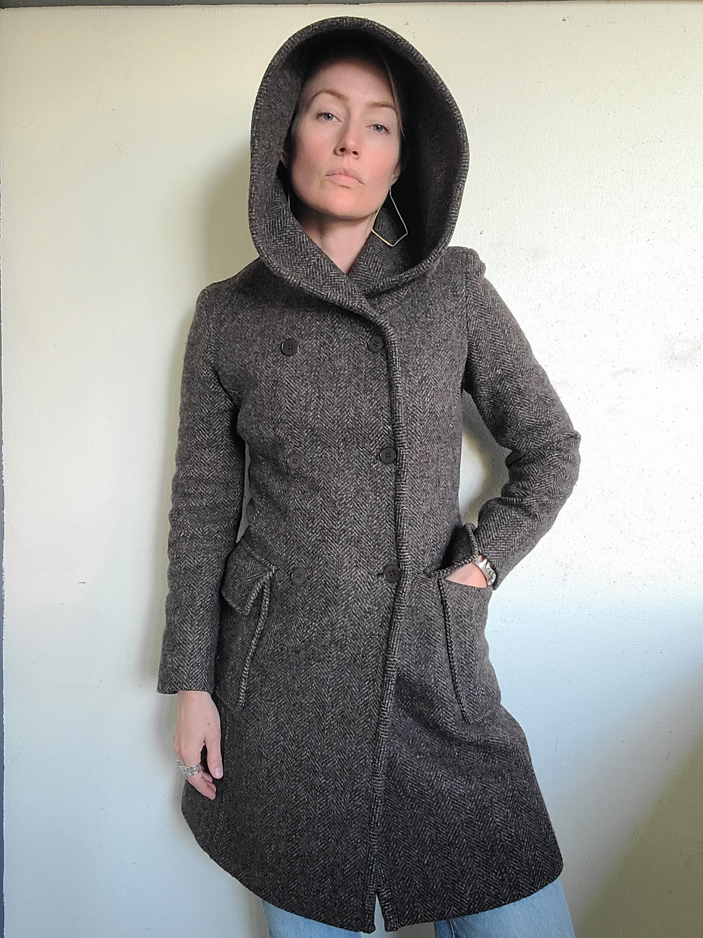 The Elvish Hooded Wool Double Breasted Trench Coat by m0851 S