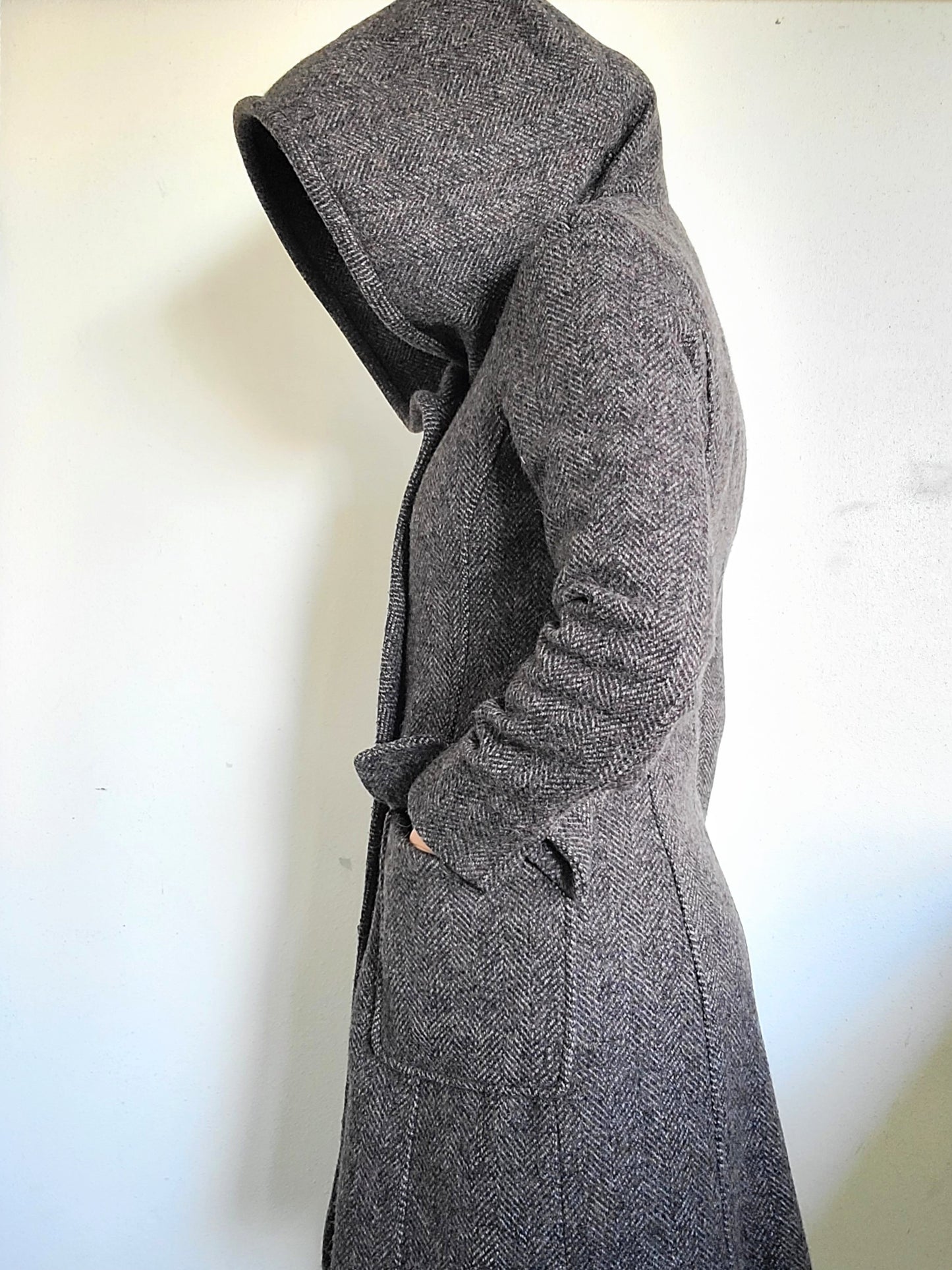 The Elvish Hooded Wool Double Breasted Trench Coat by m0851 S