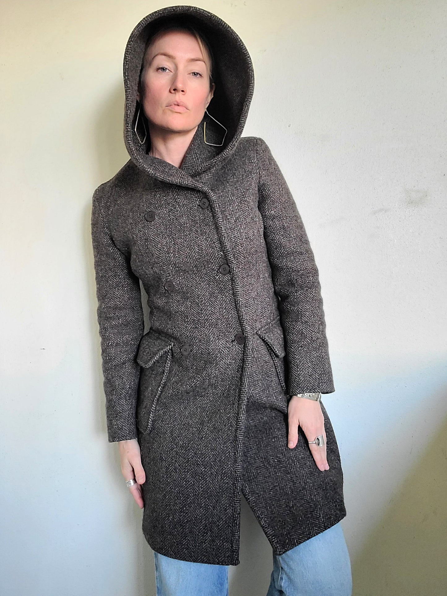 The Elvish Hooded Wool Double Breasted Trench Coat by m0851 S