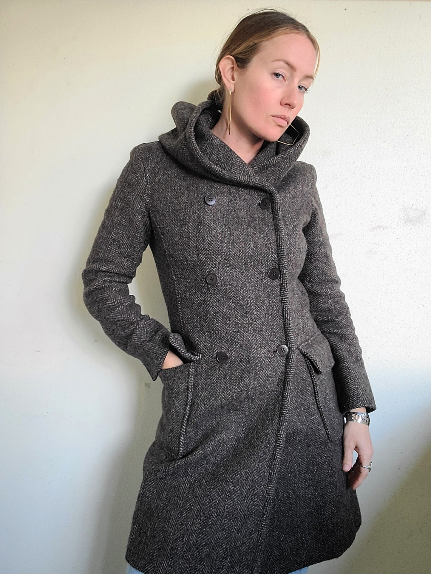 The Elvish Hooded Wool Double Breasted Trench Coat by m0851 S