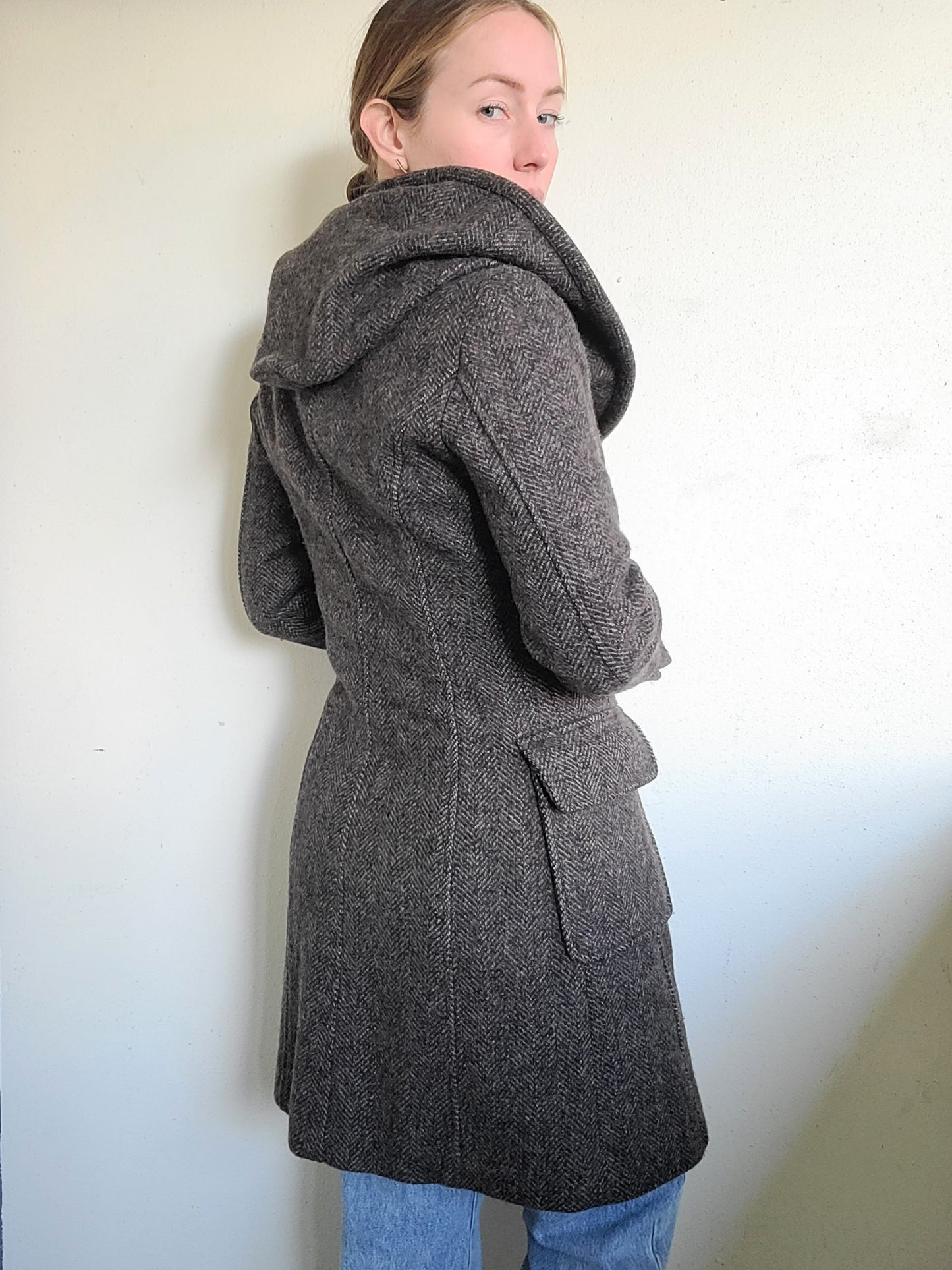 The Elvish Hooded Wool Double Breasted Trench Coat by m0851 S