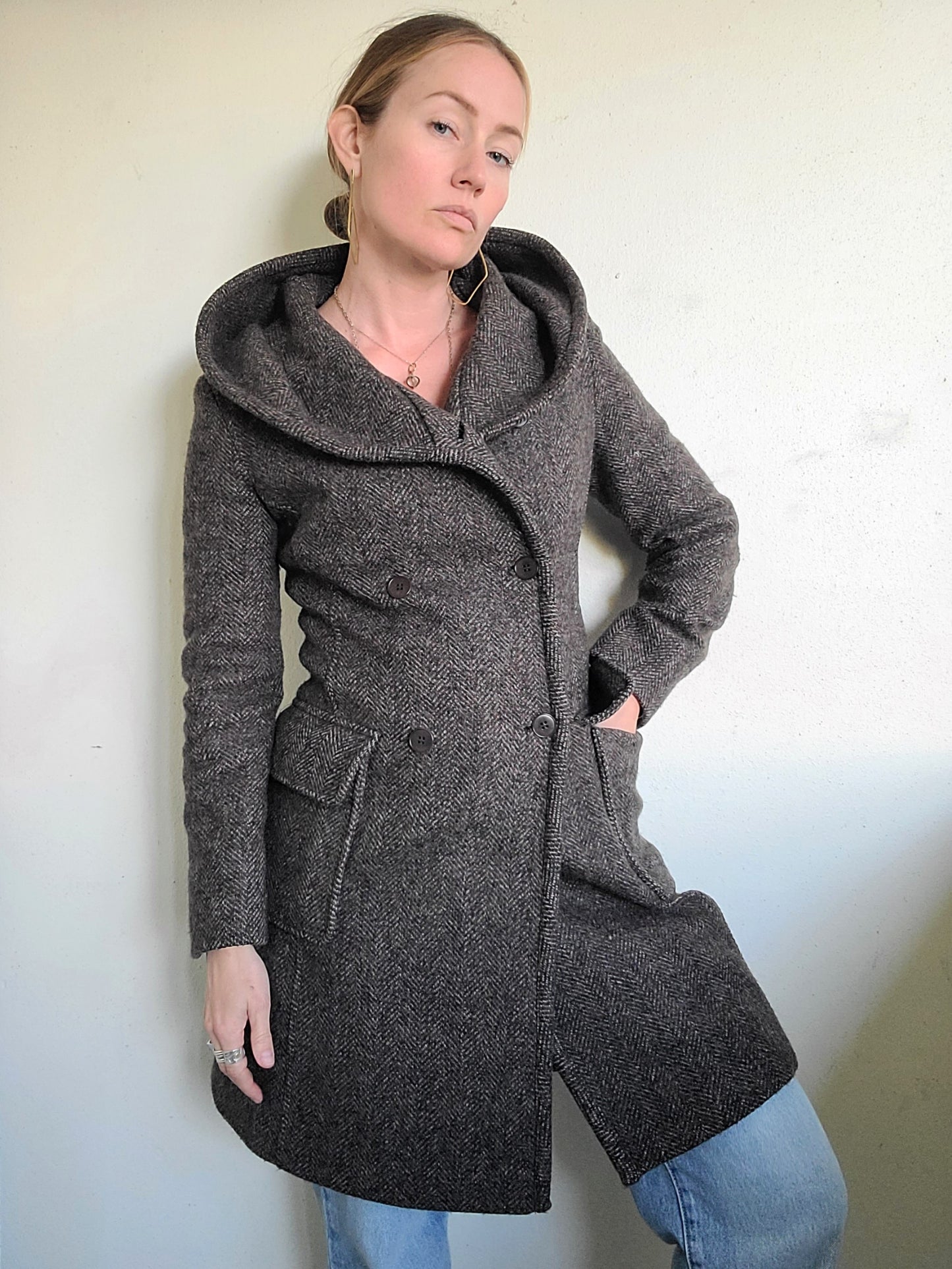 The Elvish Hooded Wool Double Breasted Trench Coat by m0851 S