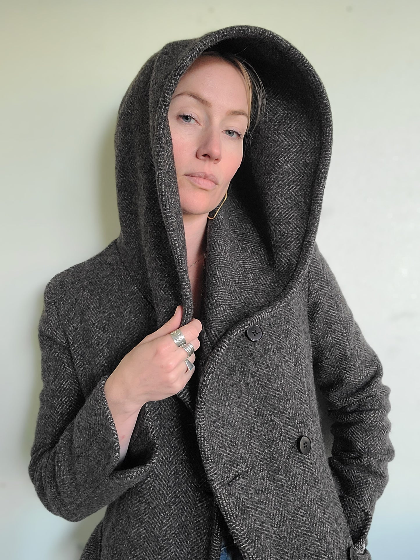 The Elvish Hooded Wool Double Breasted Trench Coat by m0851 S