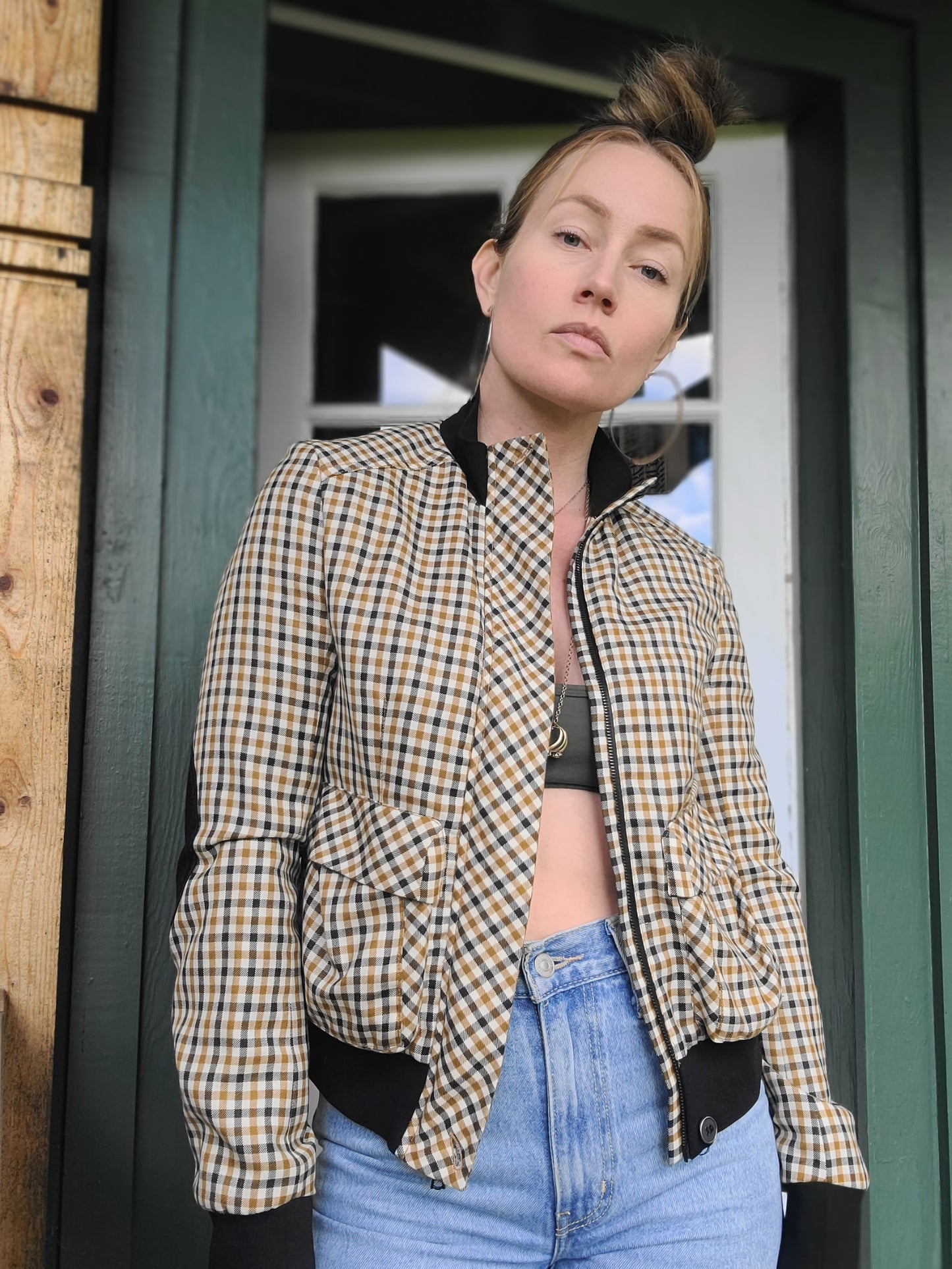 L.A.M.B. Wool + Silk Plaid Bomber Jacket S-M