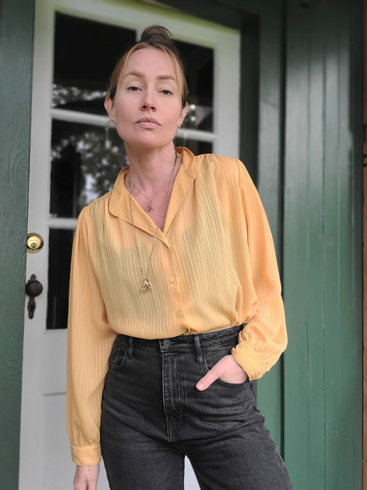 The Aziza Vintage Sheer Mustard Blouse L-XL