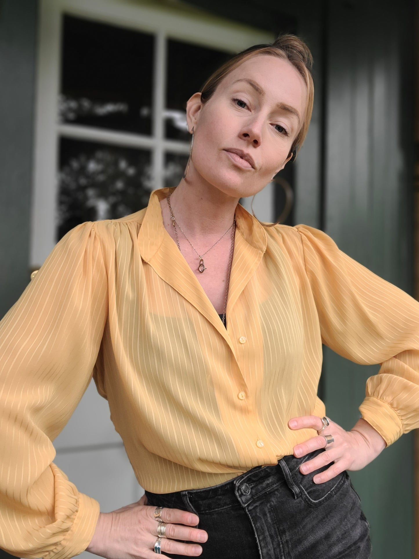 The Aziza Vintage Sheer Mustard Blouse L-XL